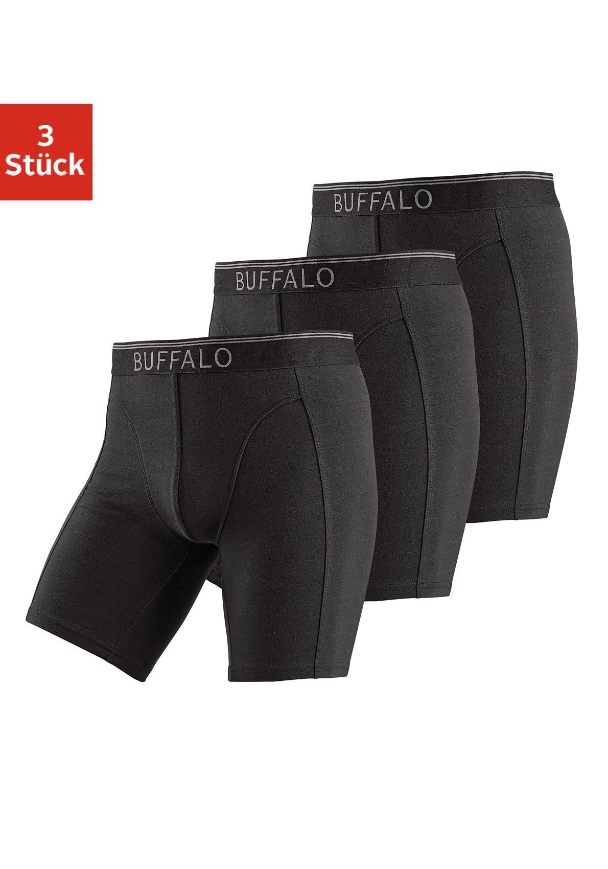 Buffalo Boxer (Packung, 3-St) in langer Form ideal auch für Sport und Trekking schwarz