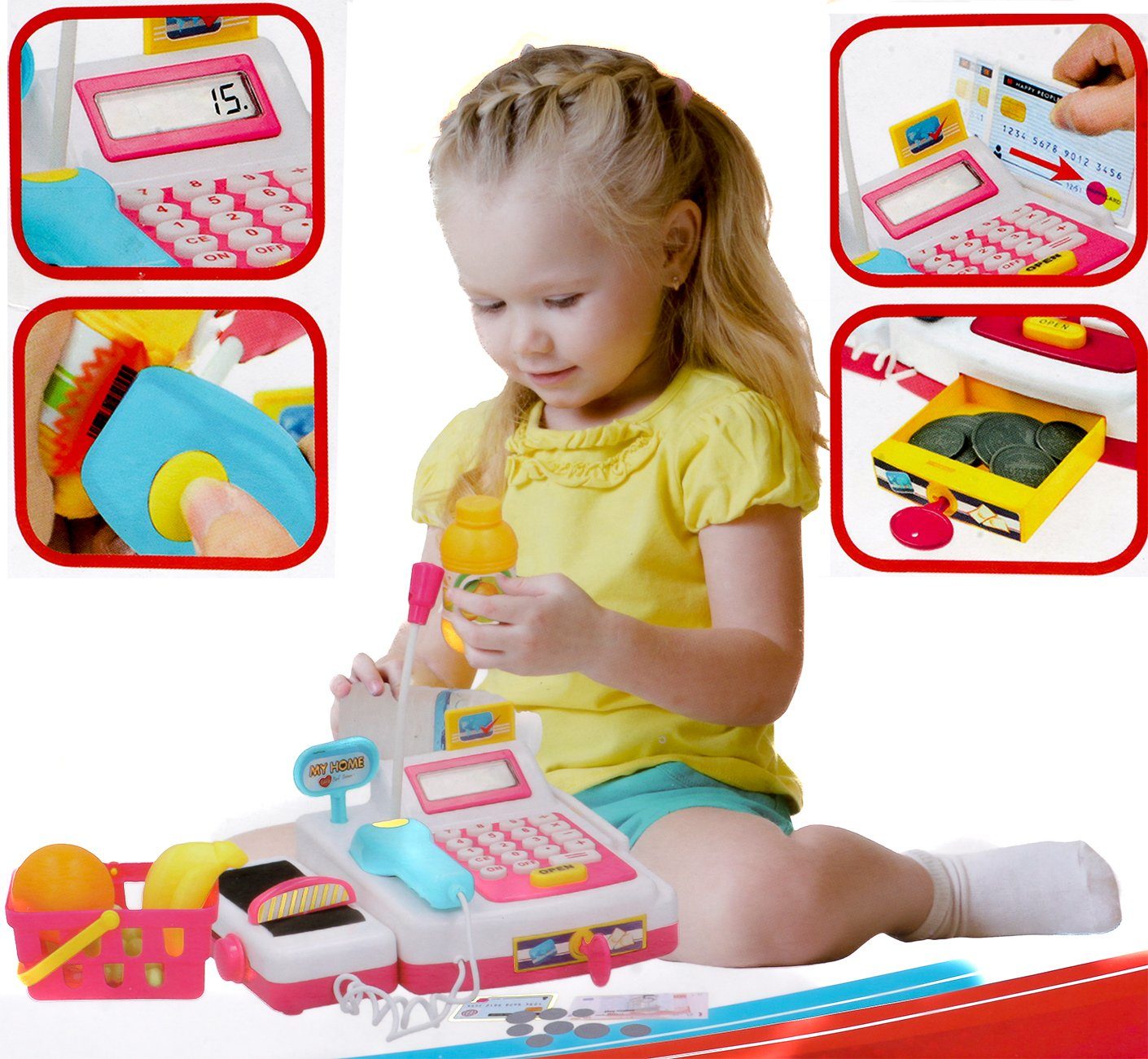 Kasse für Kinder Registrierkasse Spielzeugkasse mit Funktion Kaufladen Spiegled 
