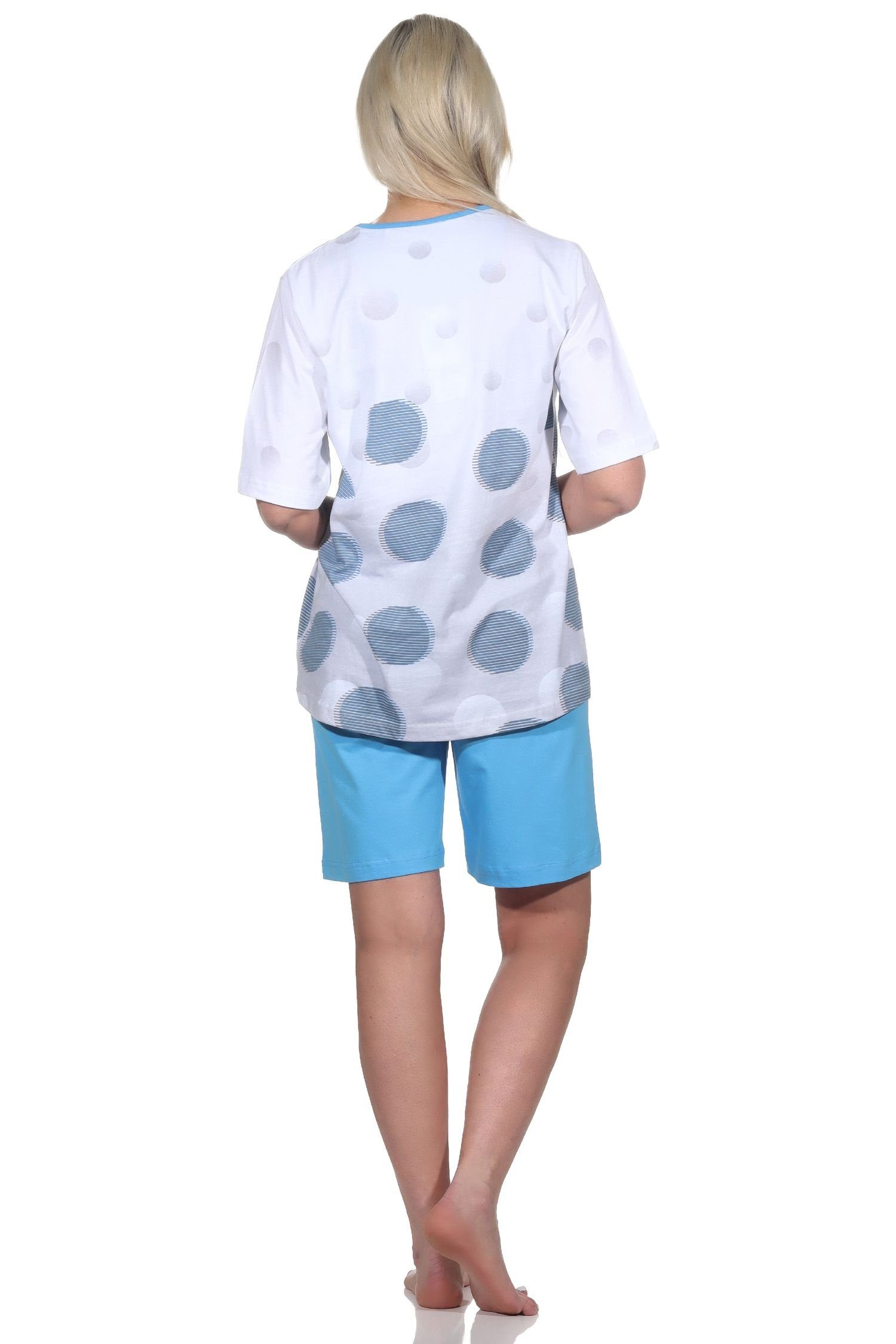 Übergrößen - Damen kurzarm Normann Pyjama blau auch in Optik in Punkte Shorty Schlafanzug