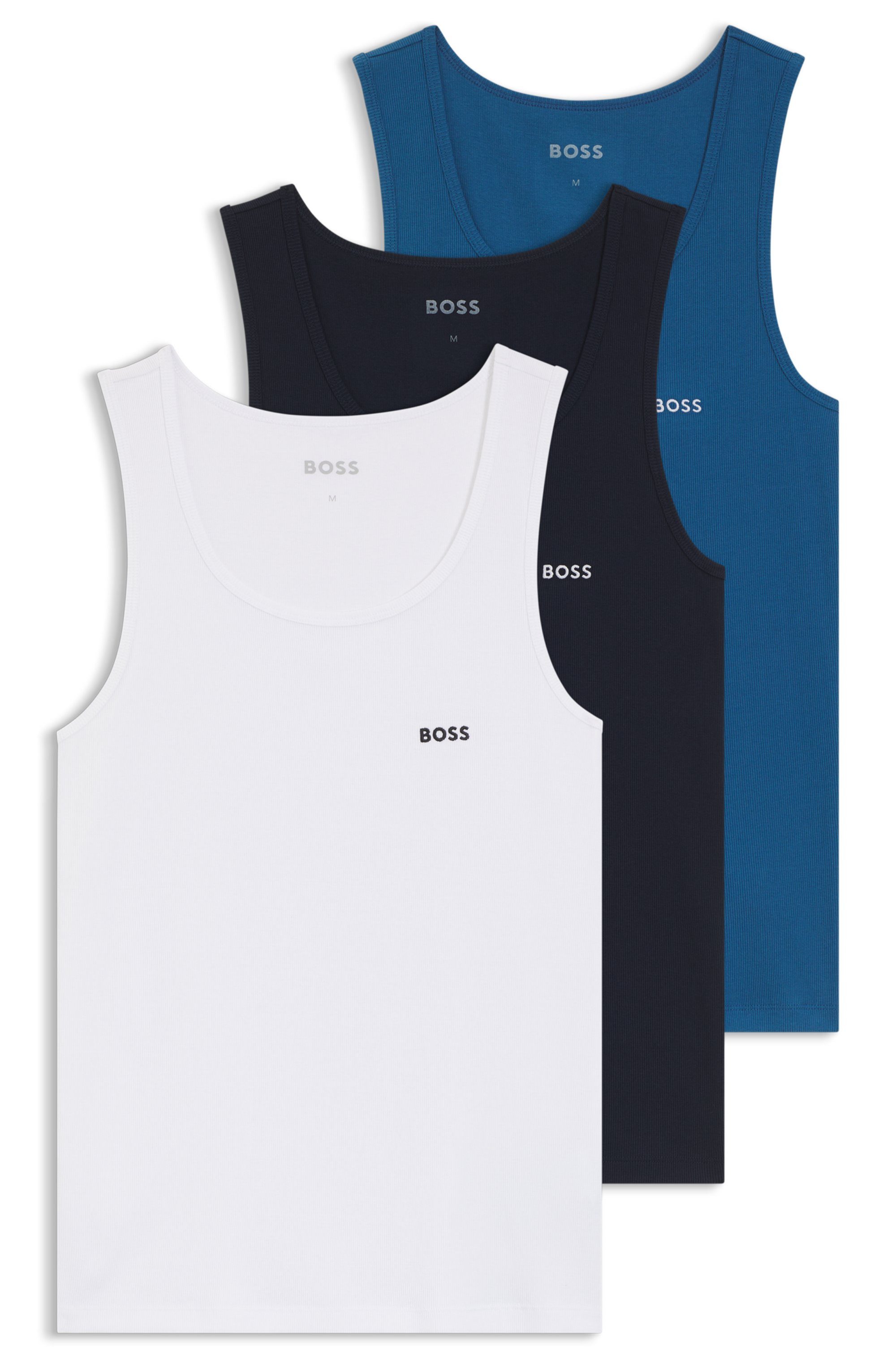BOSS Tanktop 3P RibClassic BOSS ONE Ton in Ton Stickerei auf der Brust