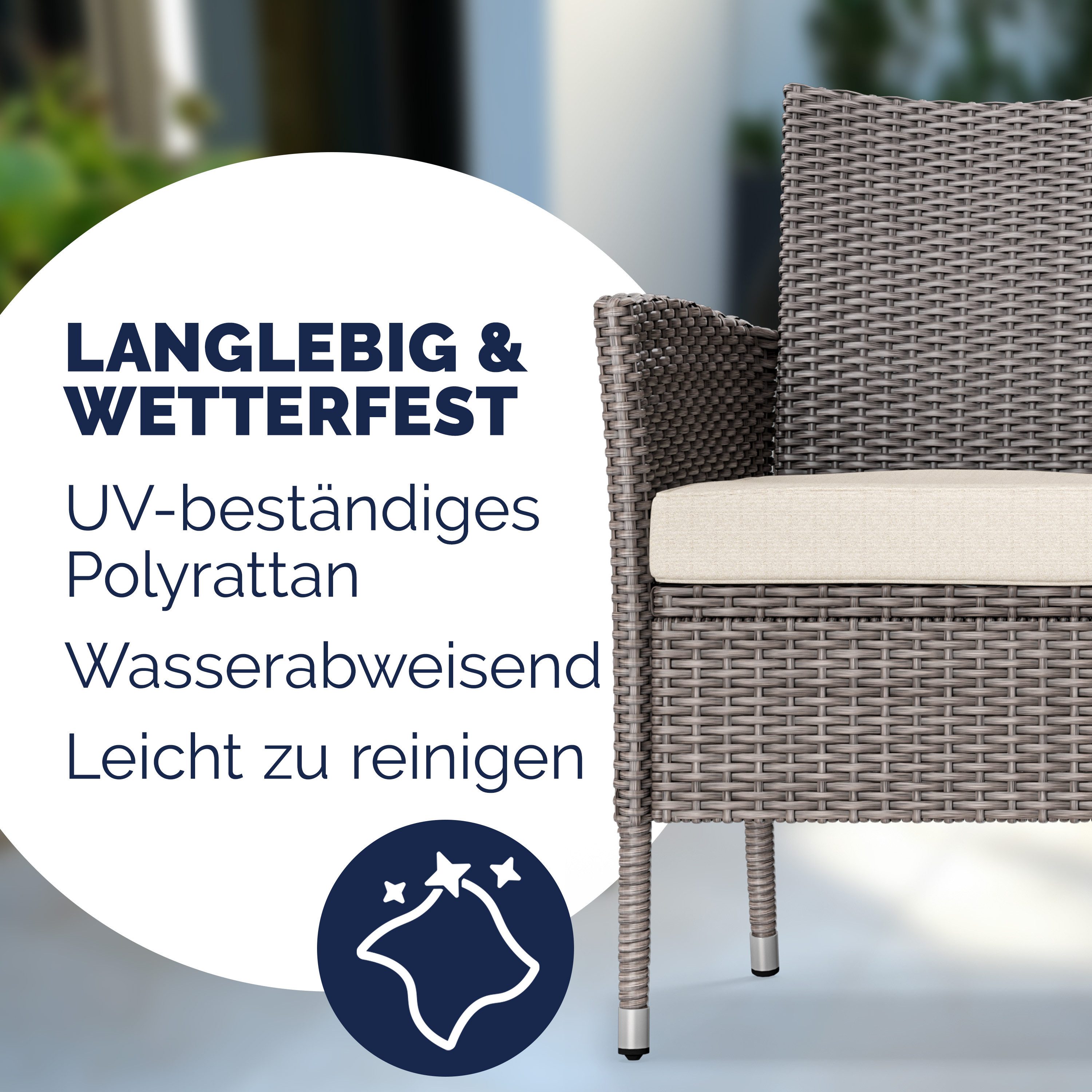 Casaria Gartenbank, inkl. Auflagen Polyrattan 320kg Belastbar Tisch Garten Creme