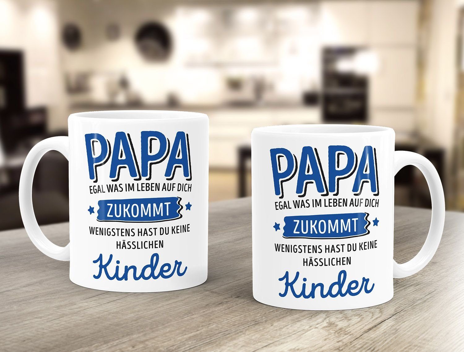 MoonWorks Papa-Kinder Tasse Keramik anpassen Kinder MoonWorks®, weiß im was auf wenigstens zukommt Geschenk dich du Leben hast keine egal Kaffee-Becher hässlichen Tasse