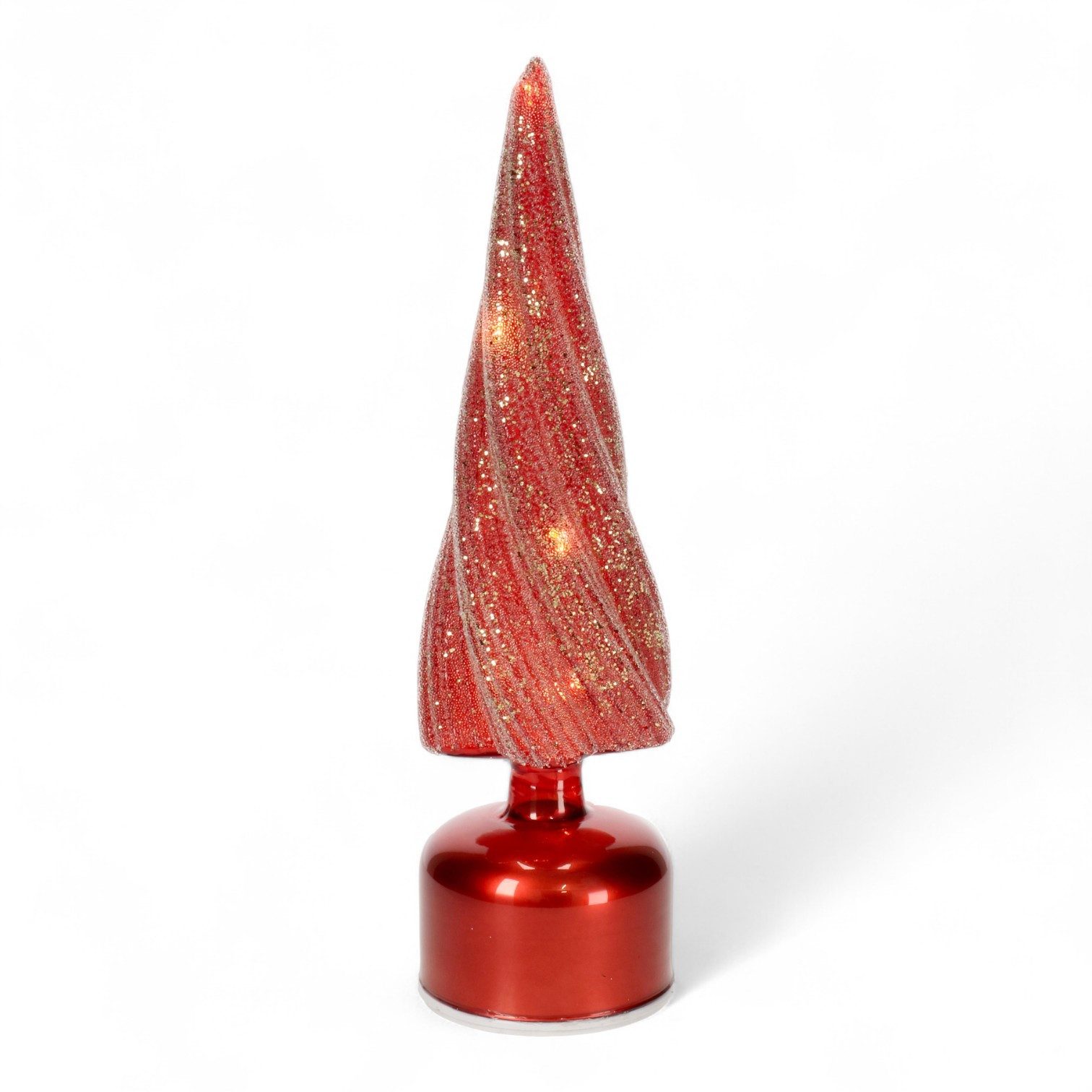 Bizzotto LED-Dekofigur Roter Glasbaum – Leichte Einkerbungen & Goldglitzer, drehbar, Glasdeko (kein Set)