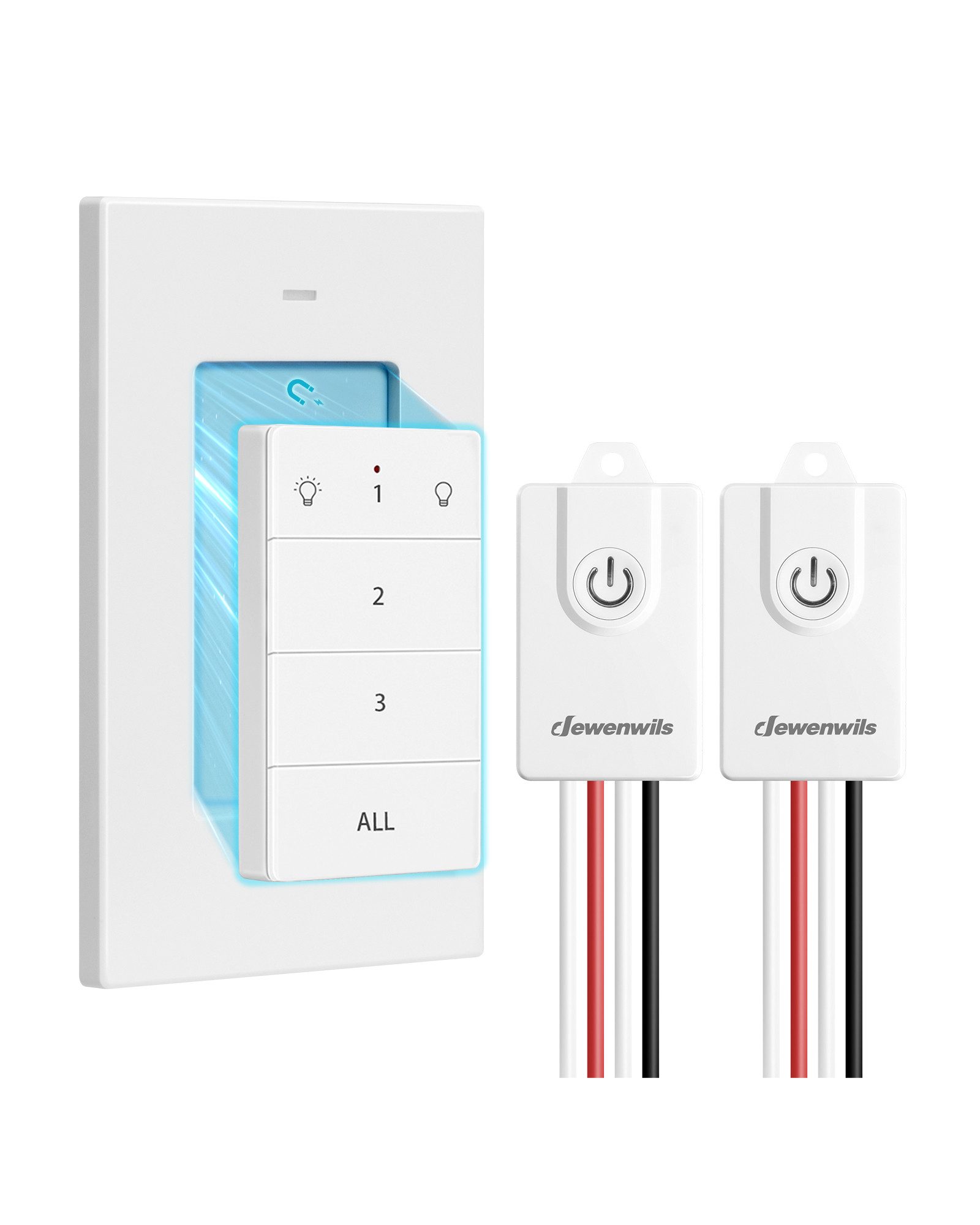 DEWENWILS Licht-Funksteuerung Funkschalter Set, für Schlafzimmer, Kinderzimmer, Büro, Arbeitszimmer, Wohnzimmer, Funk Wandschalter, Kabellos Funk Lichtschalter Set
