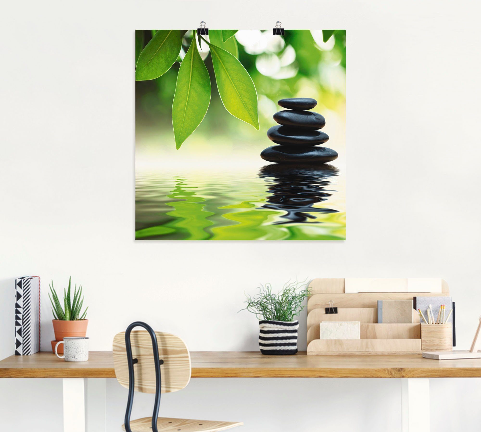 Artland Poster Zen Steinpyramide auf Wasseroberfläche, Zen (1 St), ohne Rahmen