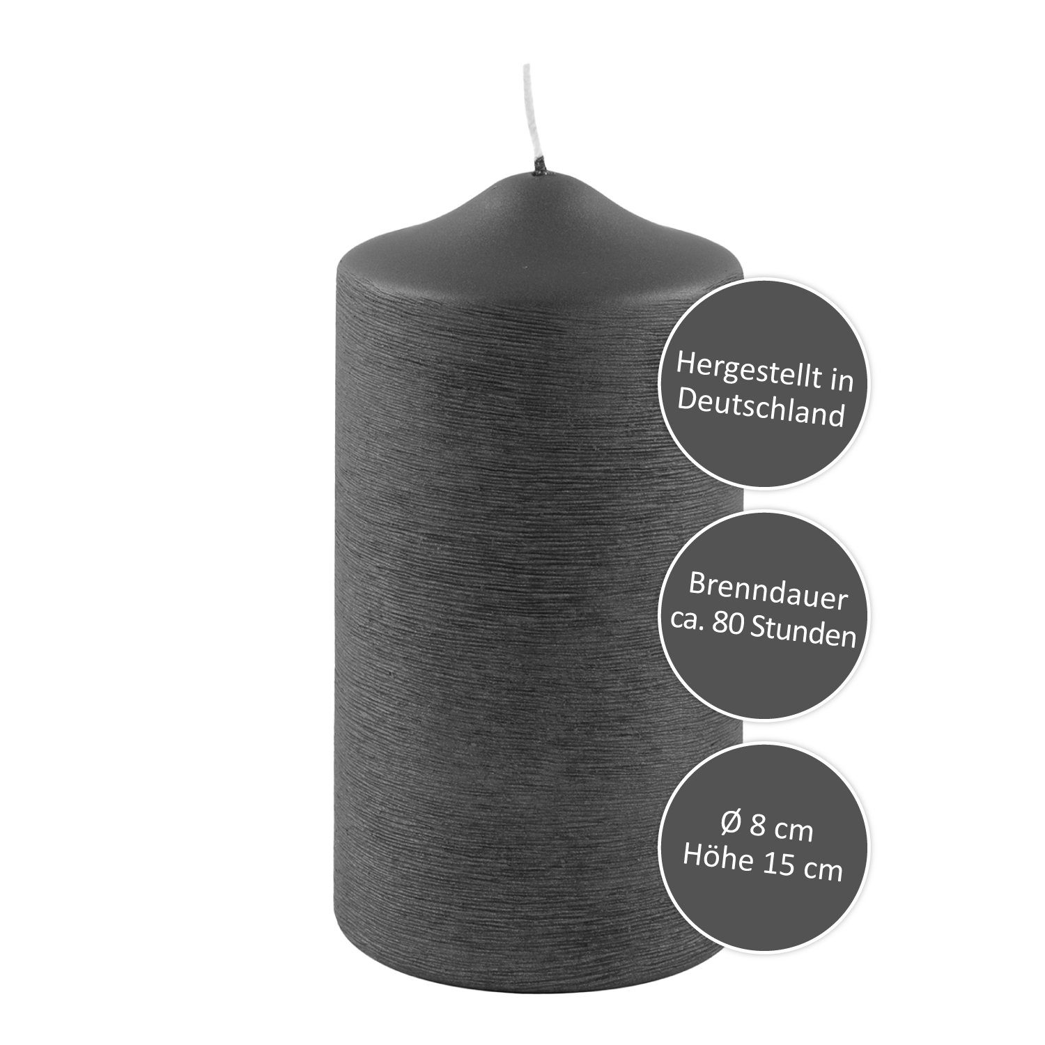 Fink Adventskerze FINK Stumpenkerze Candle - grau - H. 15cm x B. 8cm x D. 8cm (1 Stück)