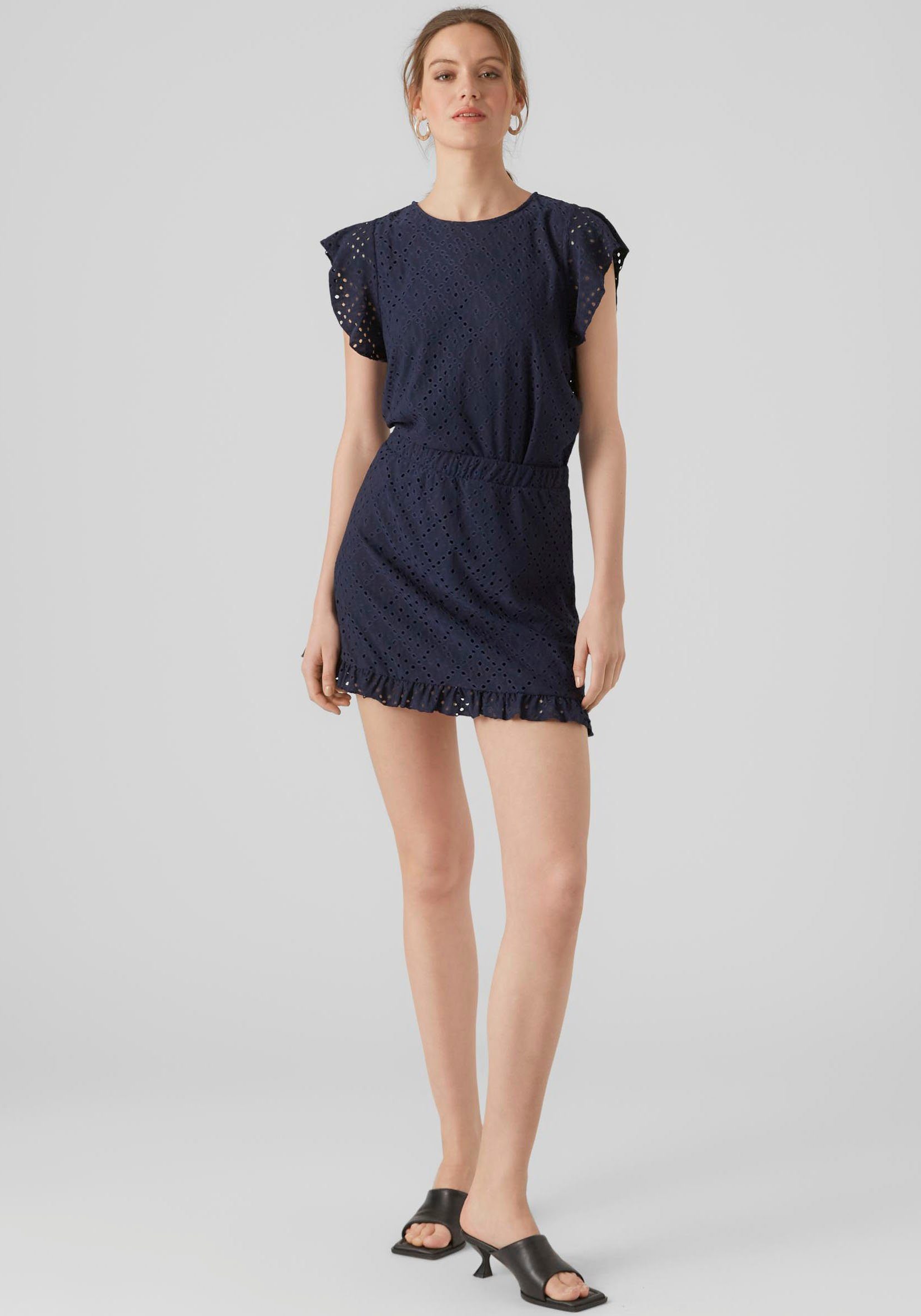 Vero Moda Rundhalsshirt VMTASSA SL FRILL TOP NOOS Materialmix, loose fit
