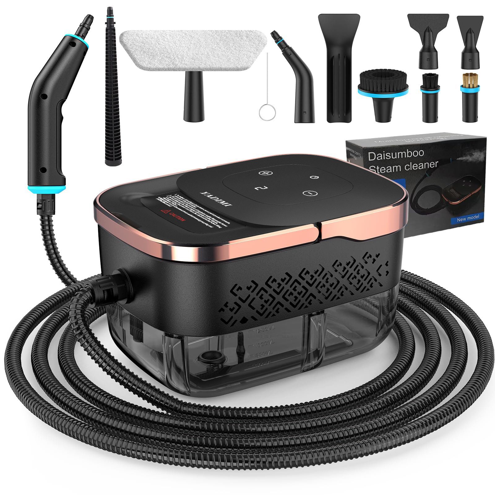 YADIMI Handdampfreiniger 1500W Tragbarer Dampfreiniger mit 1250 ml Wassertank, 1500 W, 6 stufige Leistungsregelung und 10 teiliges Zubehörset, Dampfreiniger für Böden, Küche, Fenster, Badezimmer und Auto