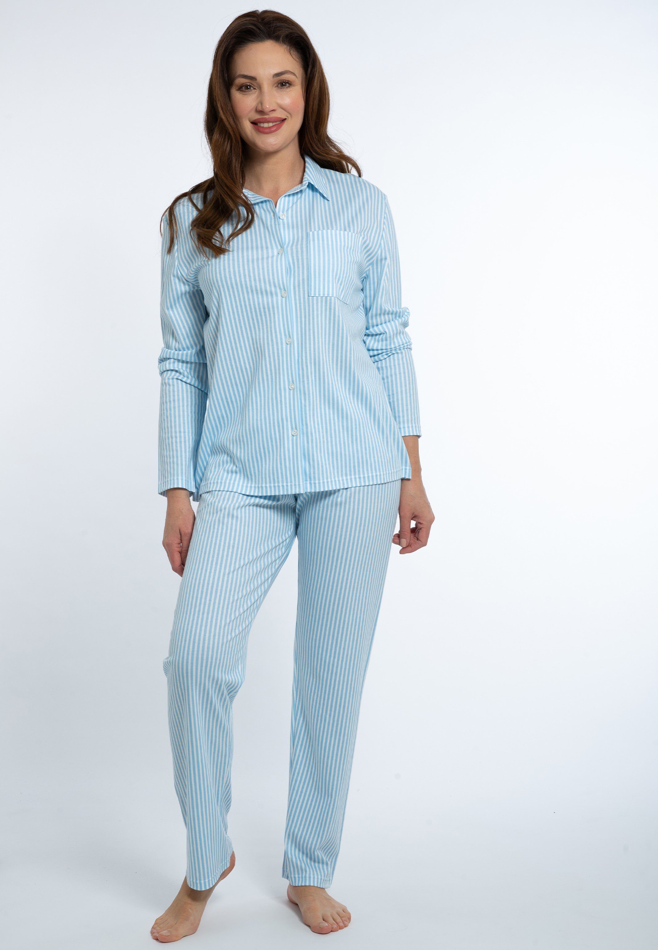 Brusttasche (Set, und Night2Day 2 Shirt Organic - mit Knopfleiste Schlafanzug tlg) Pyjama Baumwolle Mey - Cotton