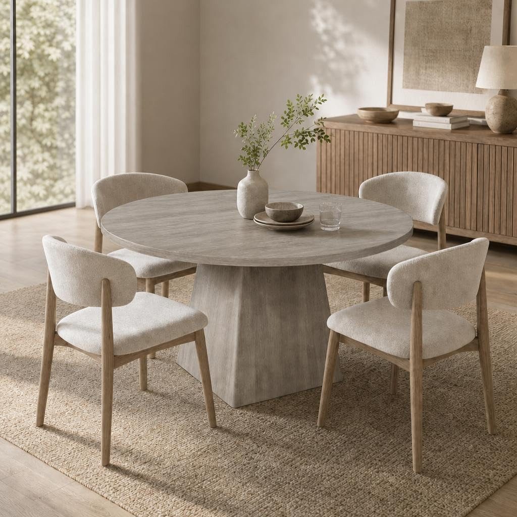 GarveeMore Esstisch Runder Küchentisch 120cm Beistelltisch Wohnzimmertisch Säulen-Esstisch (1-St), dicke Tischplatte und quadratischer Fuß, Bietet Platz für 4–6 – Bild 3 von 5