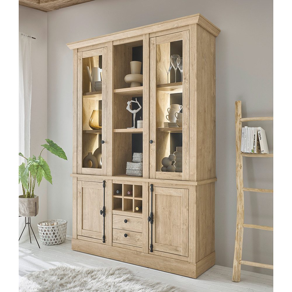 Lomadox Buffet COLBY-61 in Eiche mit Beleuchtung, Landhausstil, 147cm breit