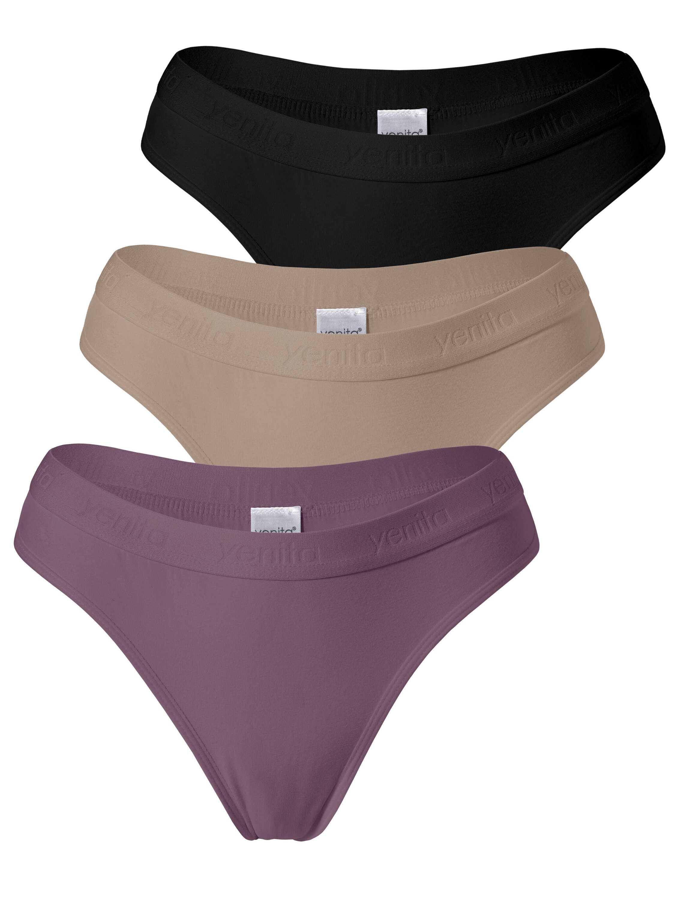 Yenita® String Damen Tanga mit elastischem Logobund (3-St) in angenehmer Baumwoll-Stretchqualität