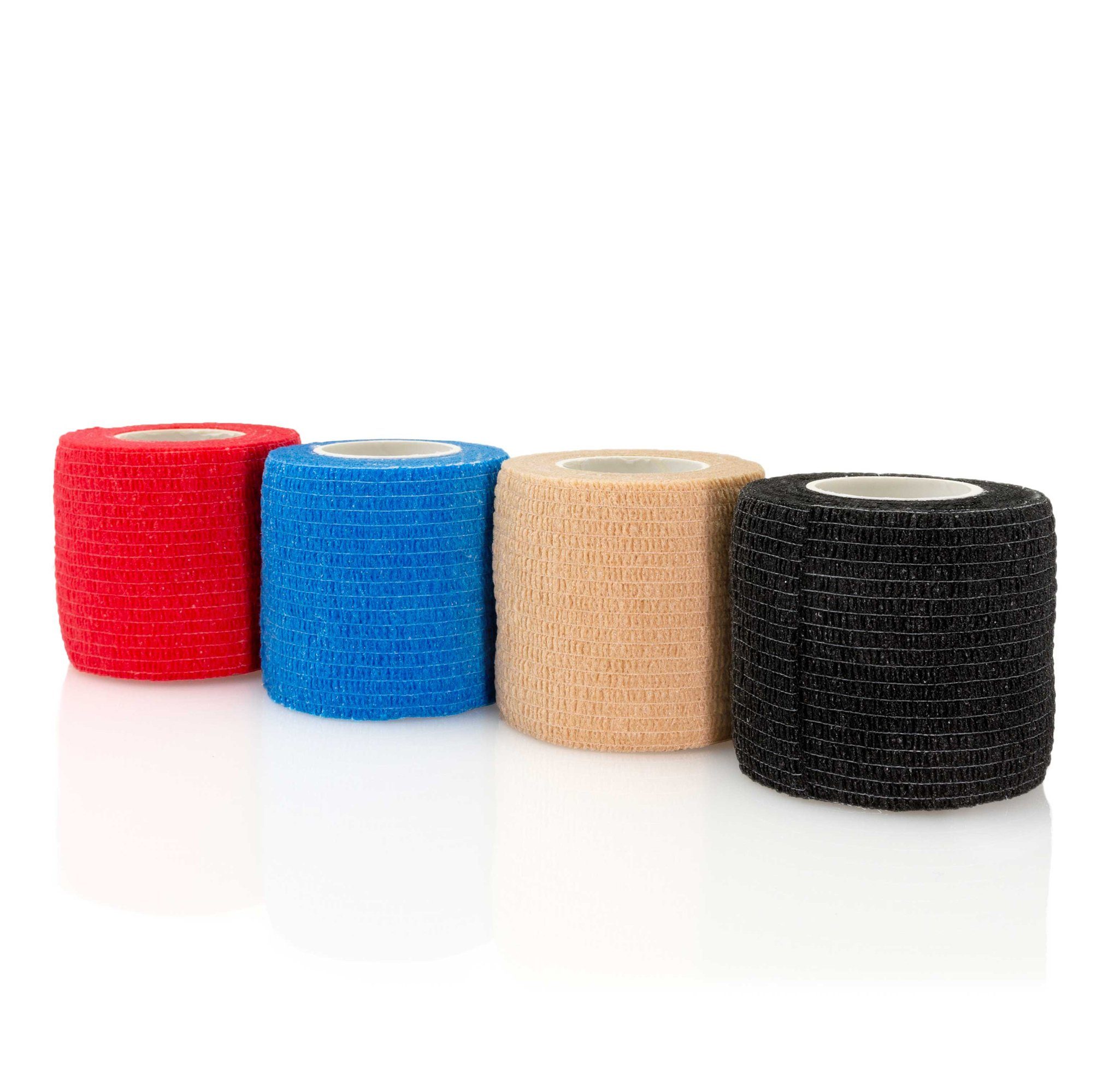 Axion Bandage 12x4.5m selbstklebende Haftbandage 5 cm Breite Set in 4 Farben (12-tlg), z.B. als Fußbandage, Handbandage, Kniebandage, Armbandage