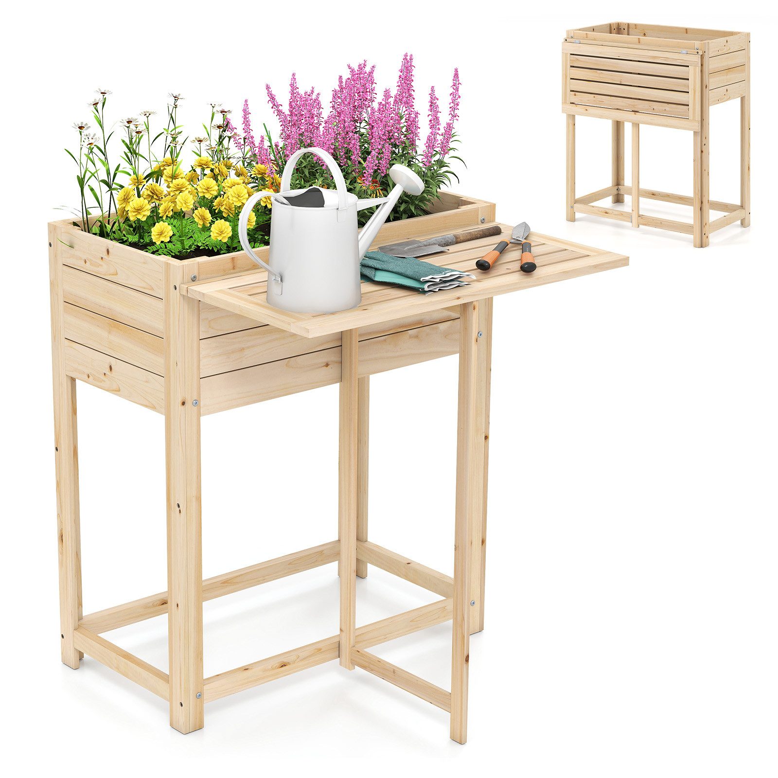 COSTWAY Hochbeet (1 St), Blumenkasten Holz, mit klappbarer Tischplatte