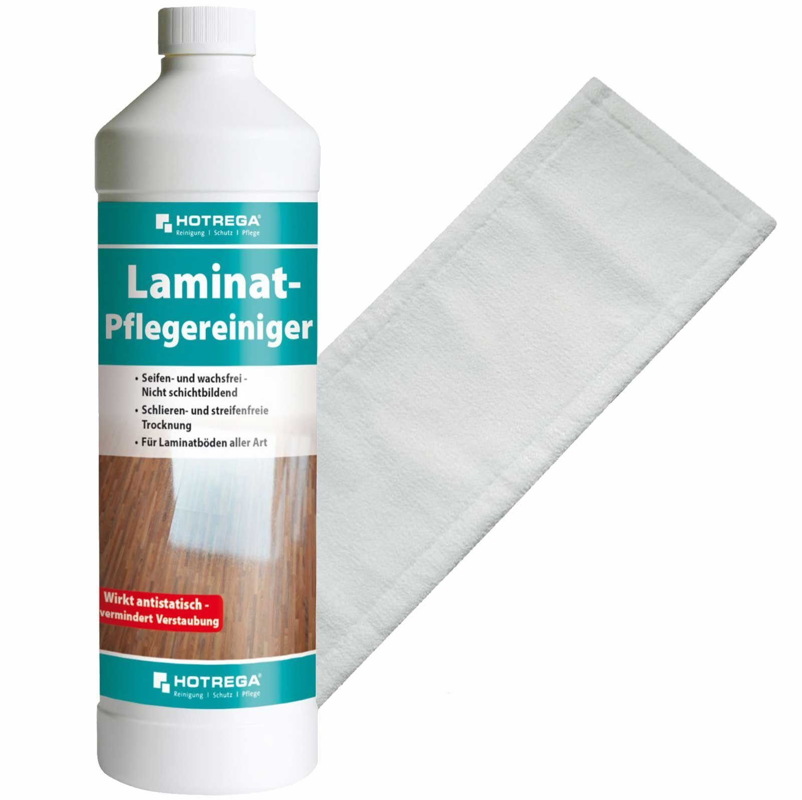 HOTREGA® Laminat Pflegereiniger cm + Fussbodenreiniger Microfasermopp 1L 40 SET