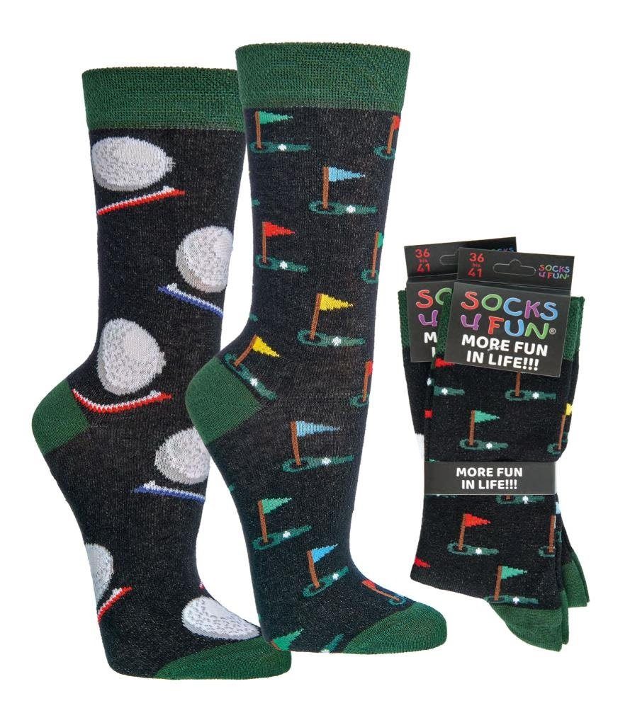 Socks 4 Fun Freizeitsocken Socks 4 Fun Motivsocken Golfer 2er Bündel sortiert (2-Paar, 2 Paar)