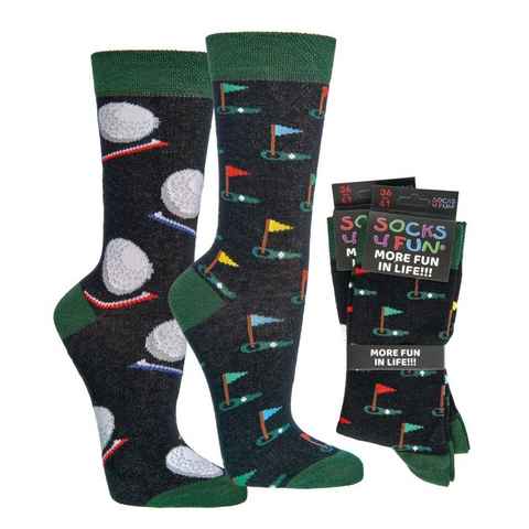 Socks 4 Fun Freizeitsocken Socks 4 Fun Motivsocken Golfer 2er Bündel sortiert (2-Paar, 2 Paar)