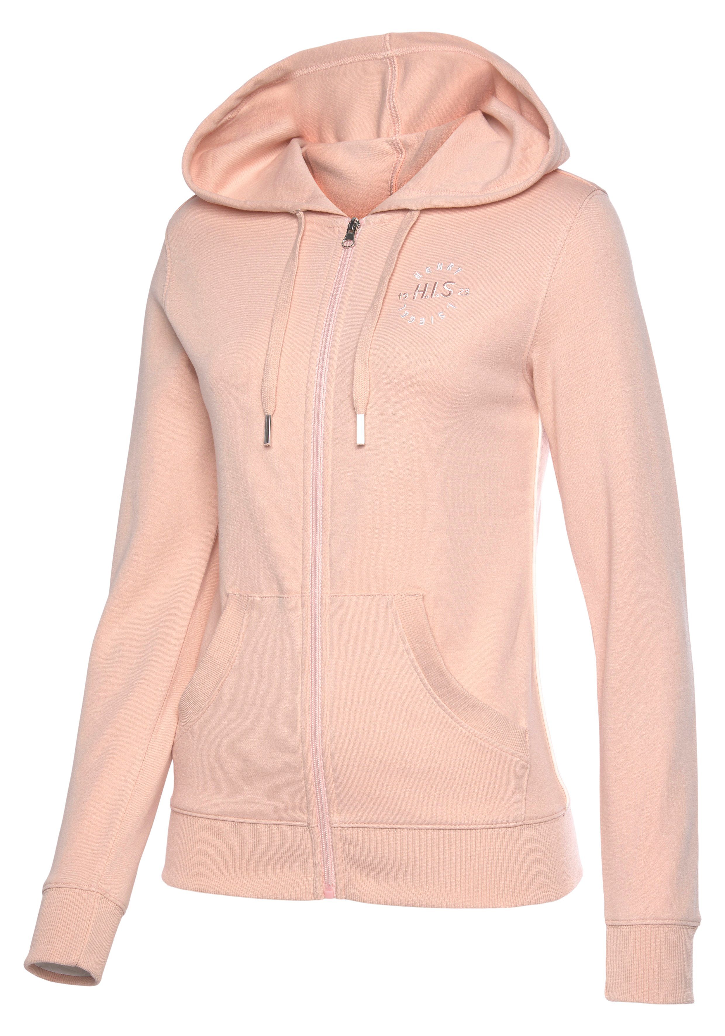H.I.S Kapuzensweatjacke mit seitlichem Piping und kleiner Markenstickerei, Loungewear