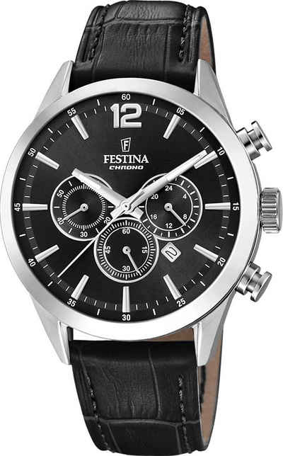 Festina Chronograph »Festina Herren Uhr F20542/5 Lederarmband«, (Armbanduhr), Herren Armbanduhr rund, Lederarmband schwarz, Fashion