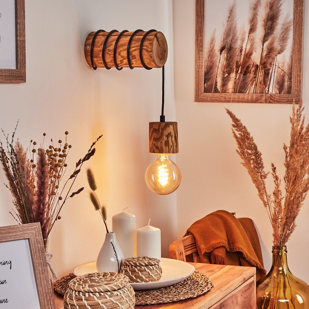 aus Grau/Schwarz/Natur Wandlampe Leuchtmittel, im Retro/Vintage Design ohne in »Pontinvrea« Holz Außen-Wandleuchte gebeizt, hofstein 1xE27, Wandspot