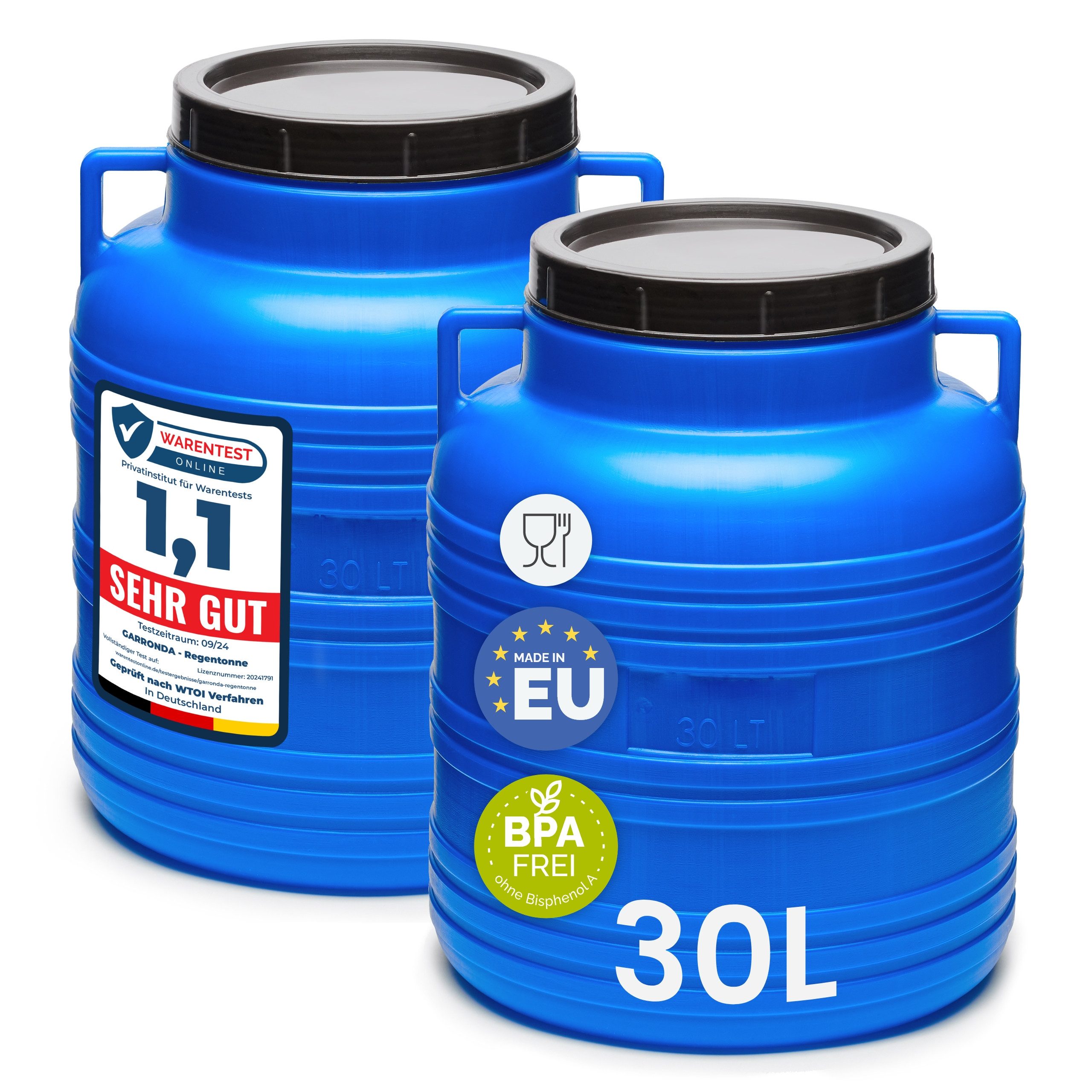 Garronda Regentonne 2x Plastikfass Lebensmittelfass Sauerkrautfass Hobbock Garten GD-0078, 30 l, (2-tlg), BPA-Frei