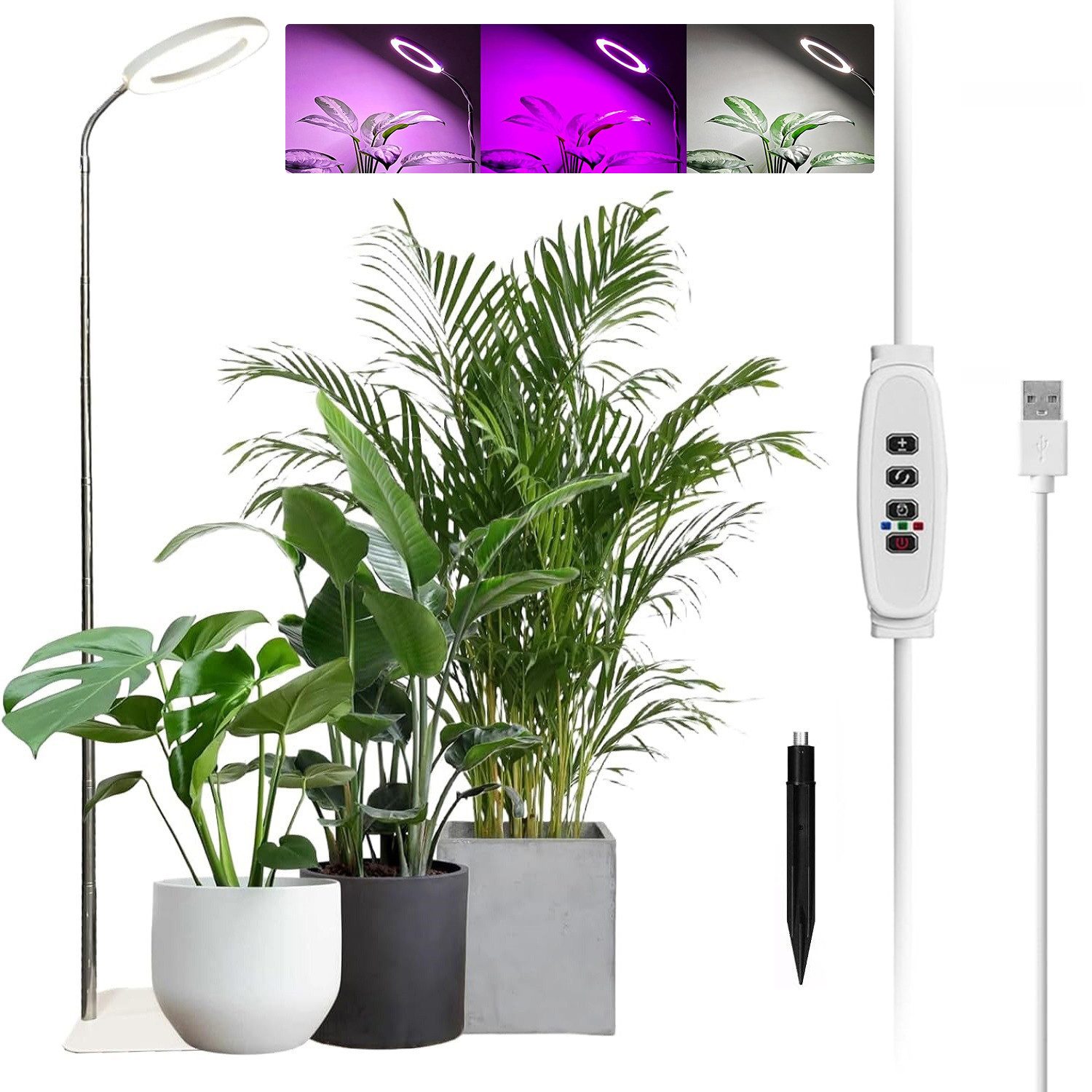 Rosnek Pflanzenlampe LED Vollspektrum mit 3 Lichtmodi, höhenverstellbar, Timer, LED fest integriert, Dual Purpose,155 cm, 10 Helligkeitsstufen für Innenräume