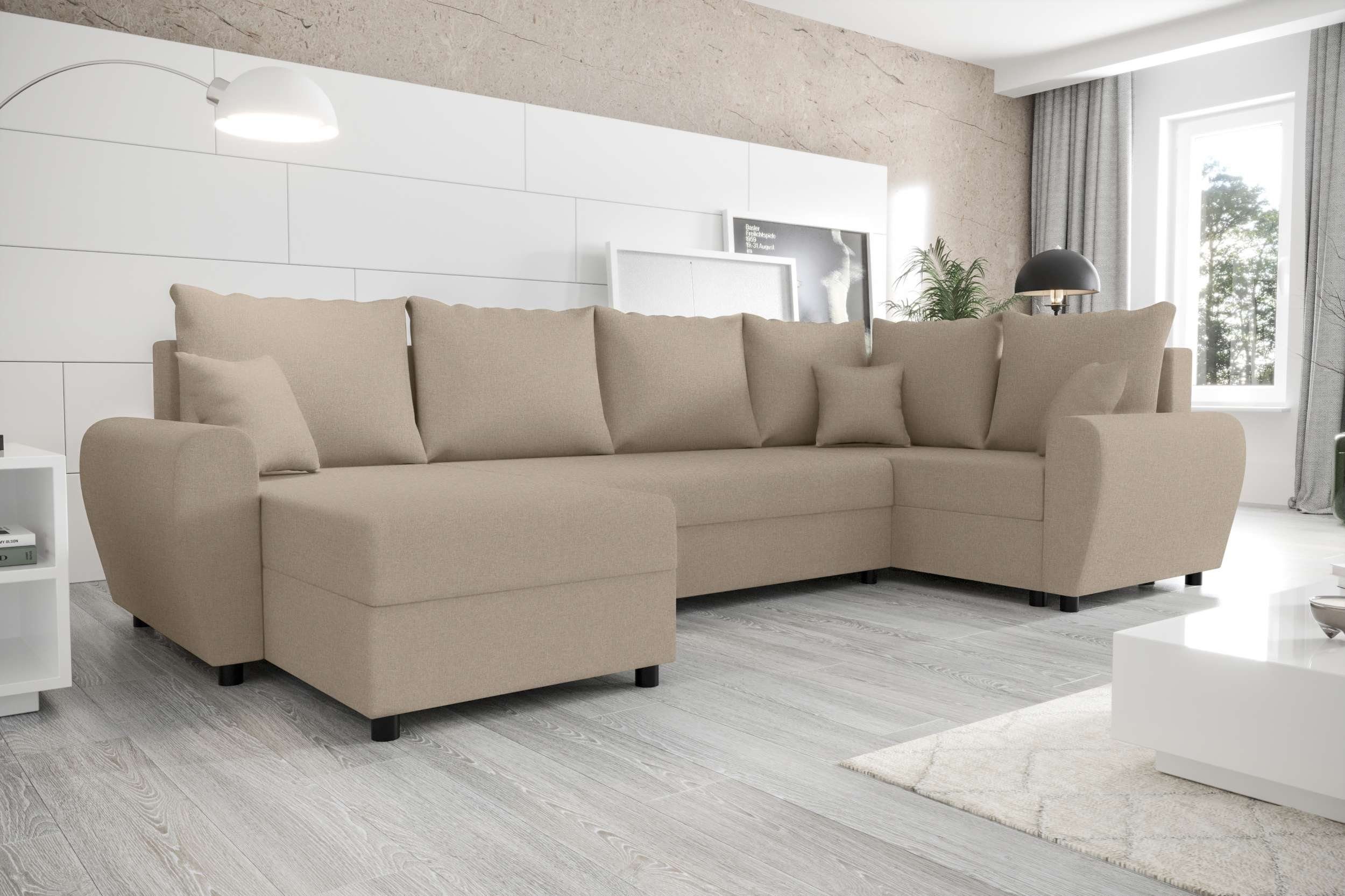U-Form, Bettfunktion, mit Sofa, mit Design Bettkasten, Sitzkomfort, Wohnlandschaft Eckcouch, Stylefy Modern Haven,