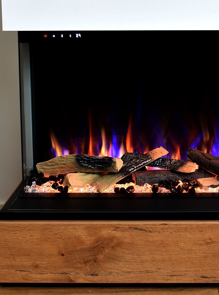 GLOW FIRE Elektrokamin Einstein E-Motion 3D, Elektrischer Kamin mit 3D Feuer mit Heizung, täuschend echte Flamme mit Heizung, 3 Dekorationen