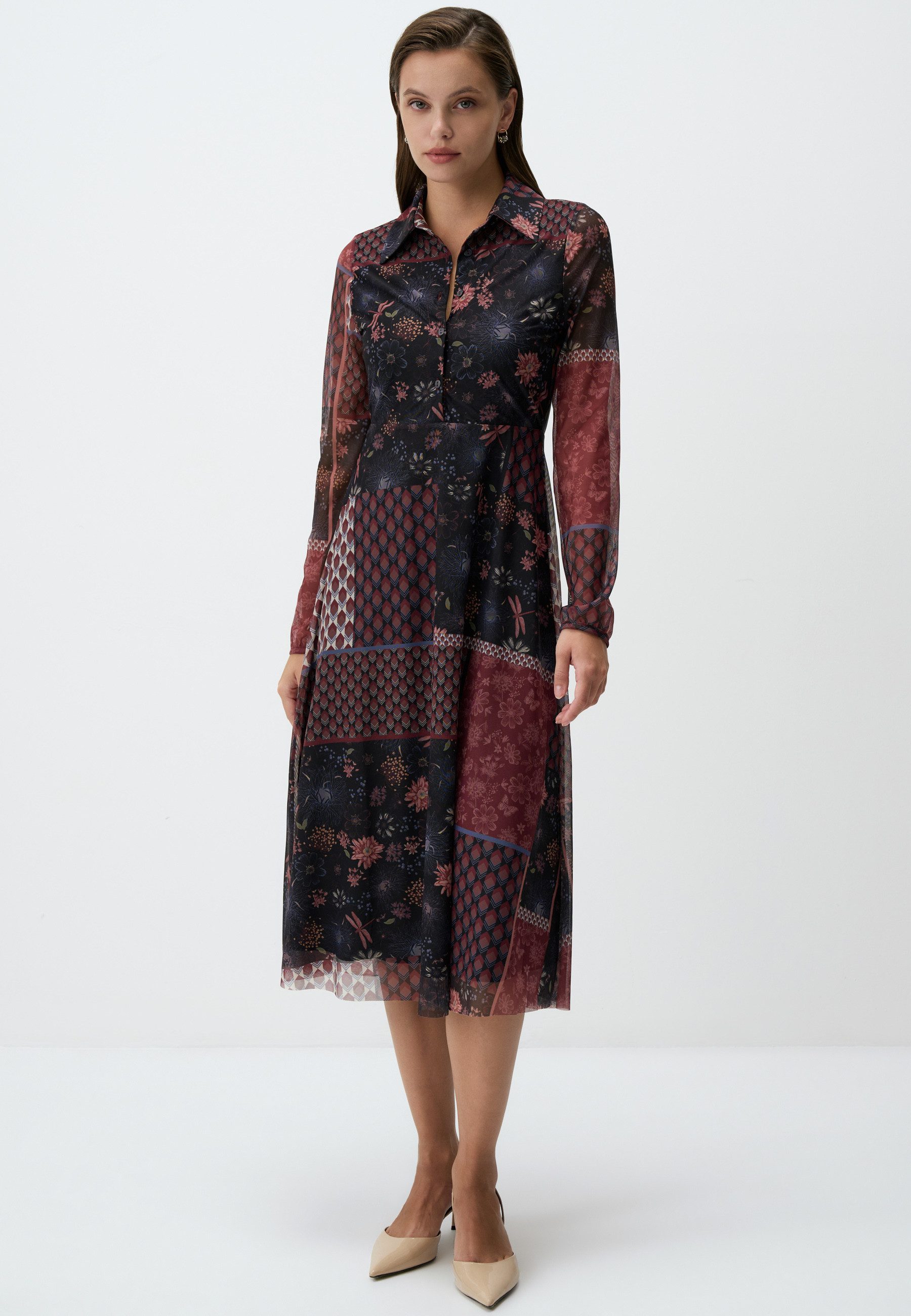 Jimmy Key Midikleid Patchwork-Midikleid Mit Blumenmuster günstig online kaufen