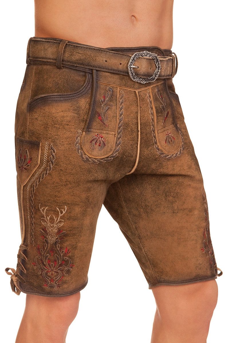 MarJo Trachtenlederhose Lederhose Herren kurz - HERKE - braungelb urig