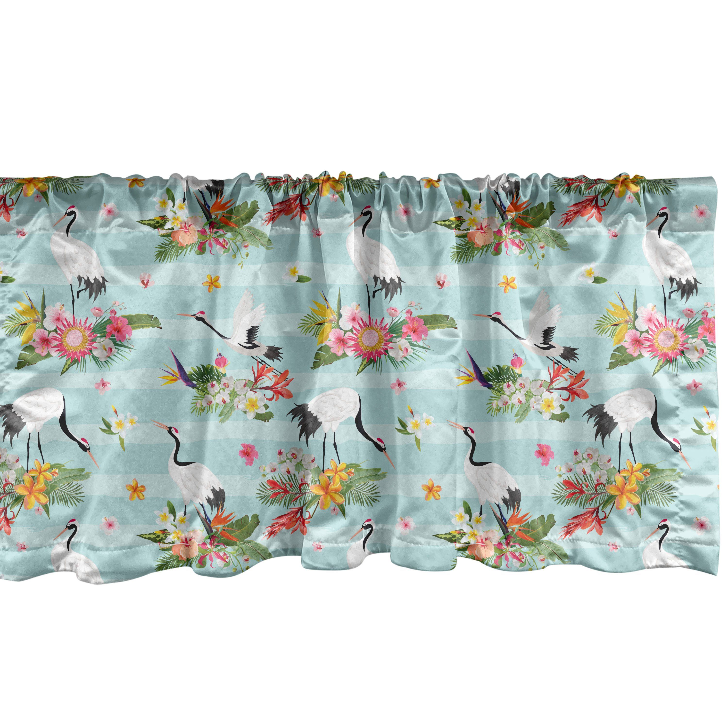 Scheibengardine Vorhang Volant für Küche Schlafzimmer Dekor mit Stangentasche, Abakuhaus, Microfaser, Tropisch Japanische Cranes Blumen