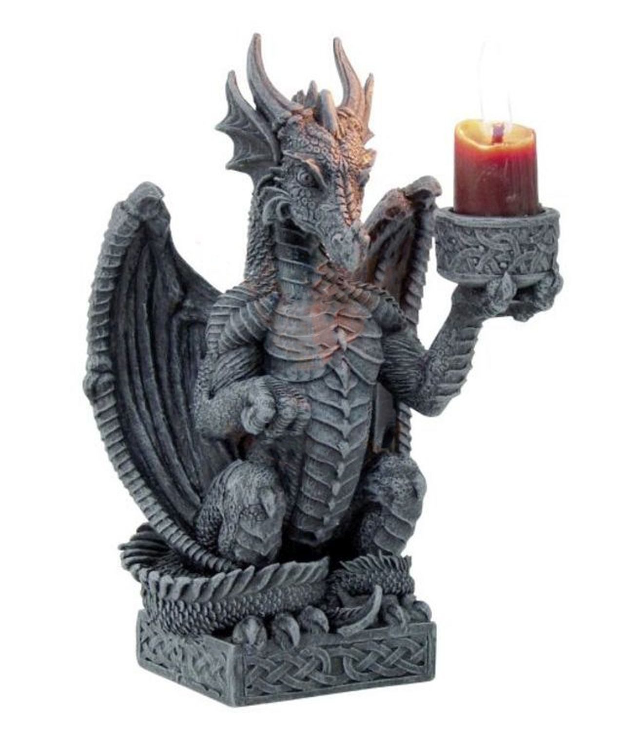 Vogler Kerzenhalter Drache Kerzenhalter Figur 16 cm Mystischer Drachen-Kerzenständer