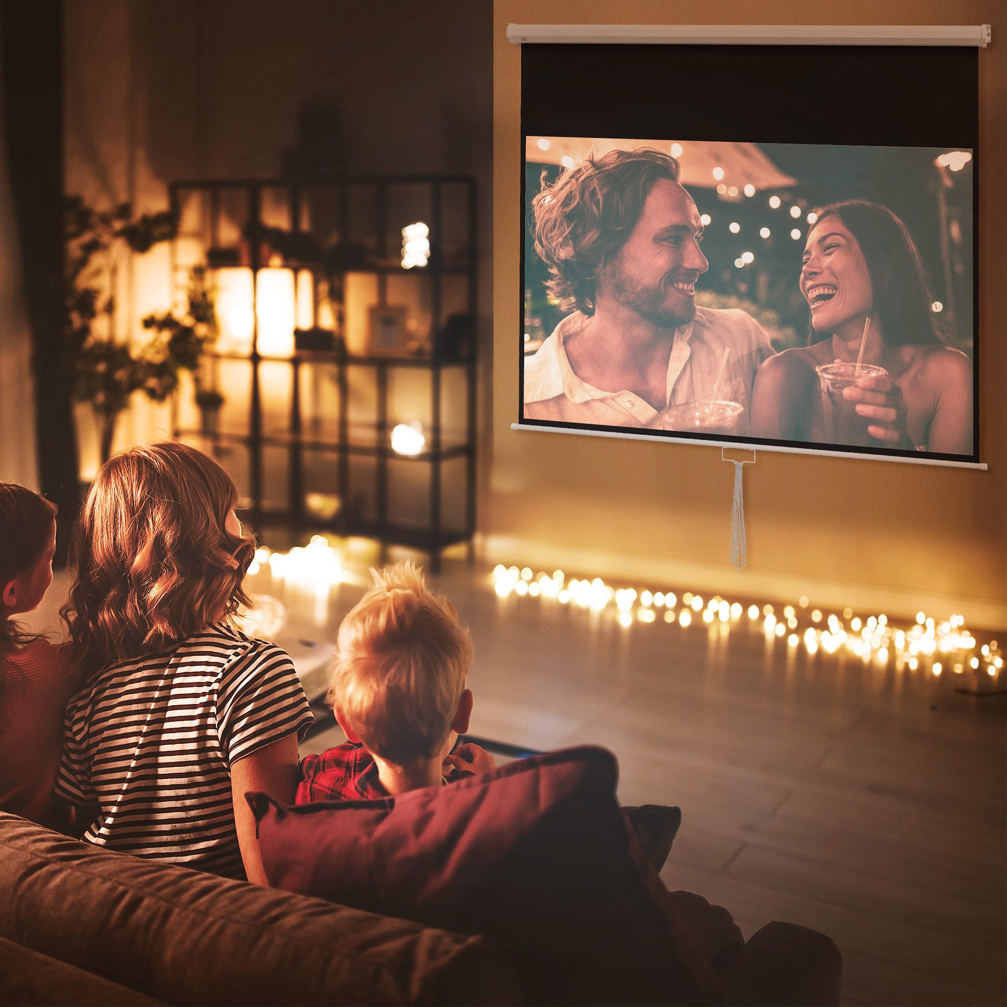 HOMCOM Leinwand Manual Projector Screen mit verstellbarer Höhe, Projektionsleinwand, für Wohnzimmer, Weiß