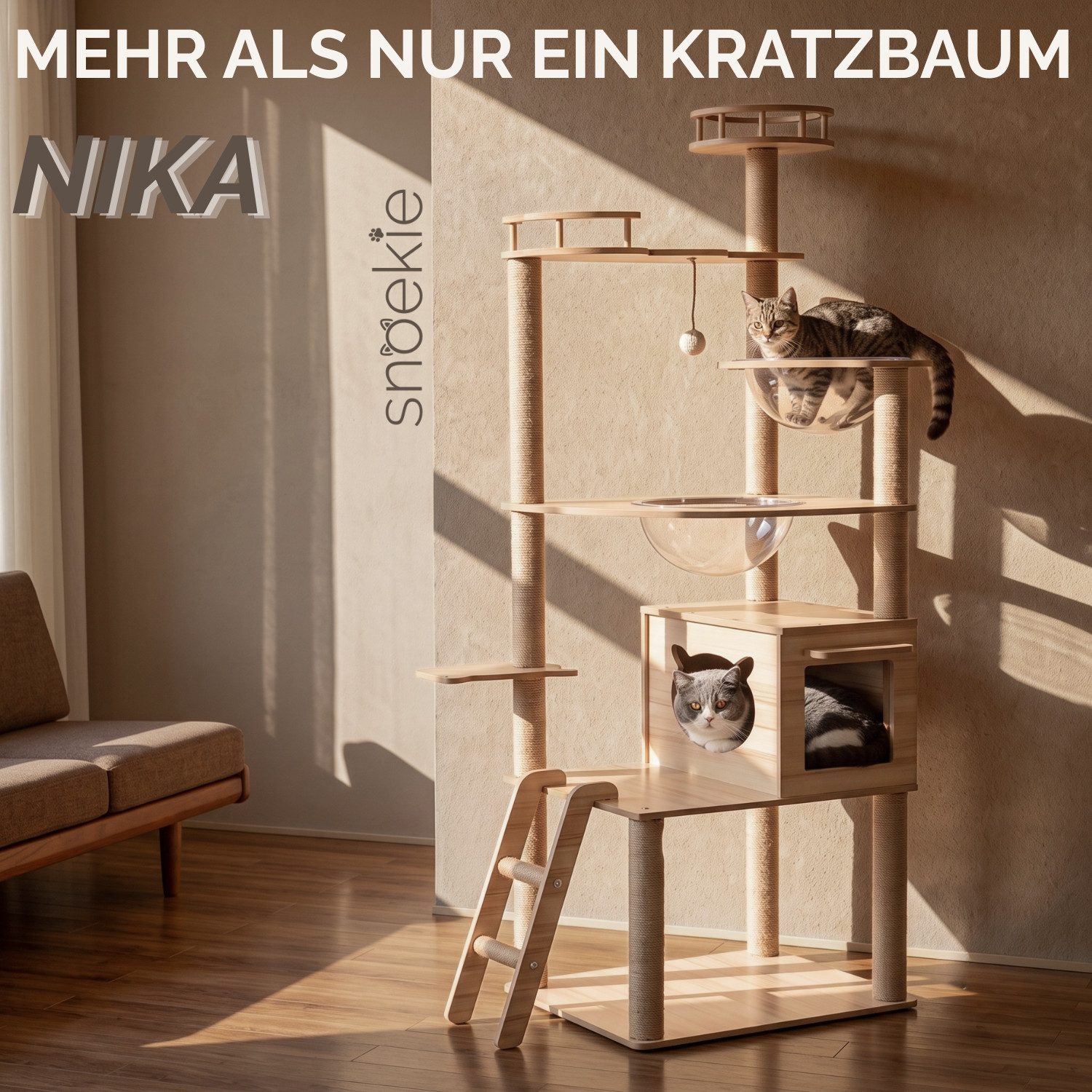 SNOEKIE Kratzbaum Snoekie Stabiler Kratzbaum mit Katzenhaus, Acryl-Körben 170cm