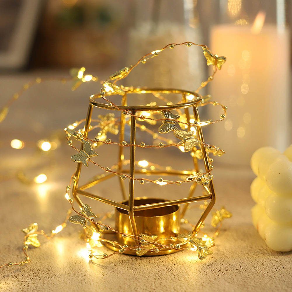 Rosnek LED-Lichterkette 2M, Goldene Blätter/Schmetterling, Batterie, für  Weihnachten Hochzeit, Schlafzimmer Deko