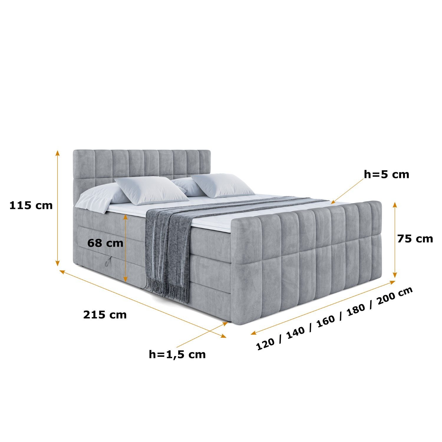 ALTDECOR Boxspringbett MIAMI-Z KING (Multipocket-Matratze H4, H3 Matratze Bonellfederung, Topper, Kopfteil), Doppelbett mit Fußteil