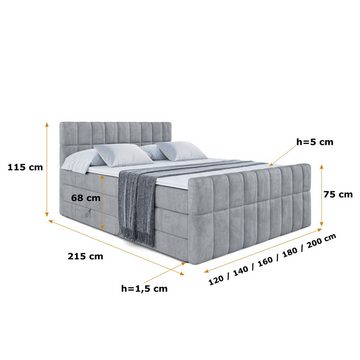 ALTDECOR Boxspringbett MIAMI-Z KING (Multipocket-Matratze H4, H3 Matratze Bonellfederung, Topper, Kopfteil)