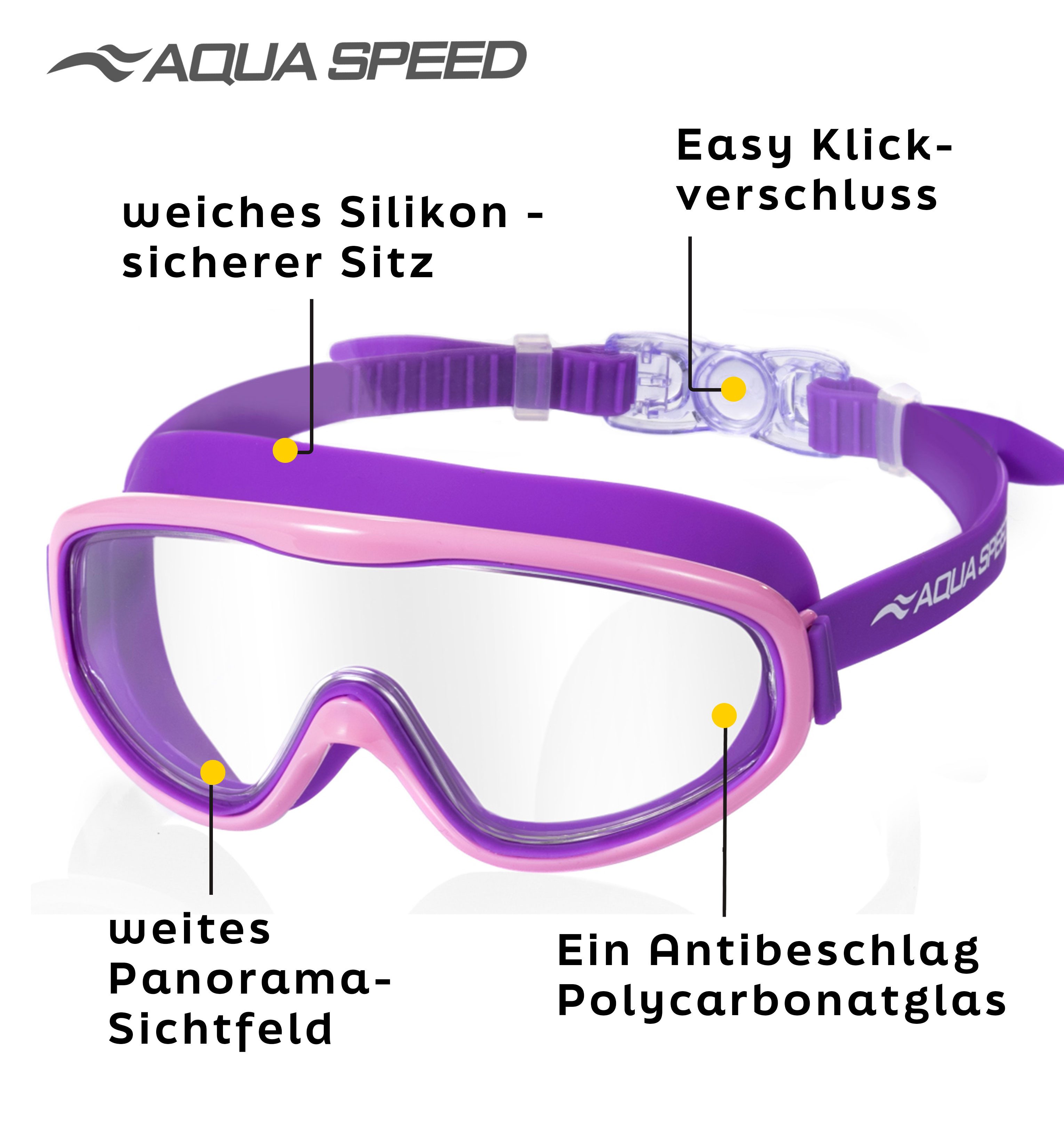 Aqua Speed Schnorchel RAY FS Tauchmaske mit Stoff-Kopfband für Erwachsene / Jugendliche (Einzel Schwimmmaske mit gehärtetem Glas), Taucherbrille Stoffband Einzellinse