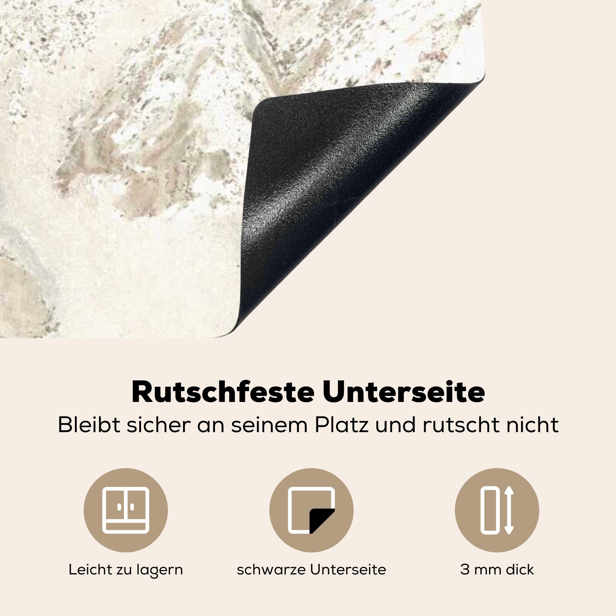 Arbeitsplatte (1 Granit, 78x78 küche Vinyl, MuchoWow - Herdblende-/Abdeckplatte Kristalle für Ceranfeldabdeckung, cm, Weiß tlg), -