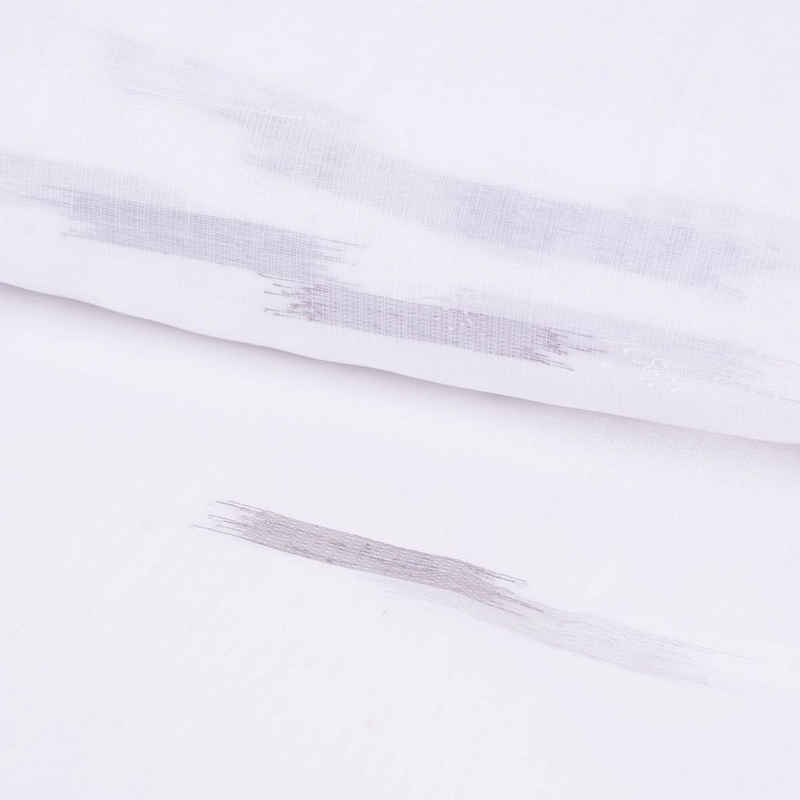Meterware Scherli Webgardine Gardinenstoff Stores Scherlistreifen weiß grau 3m, SCHÖNER LEBEN., leicht perforiert, Kunstfaser, mit Bleiband, überbreit