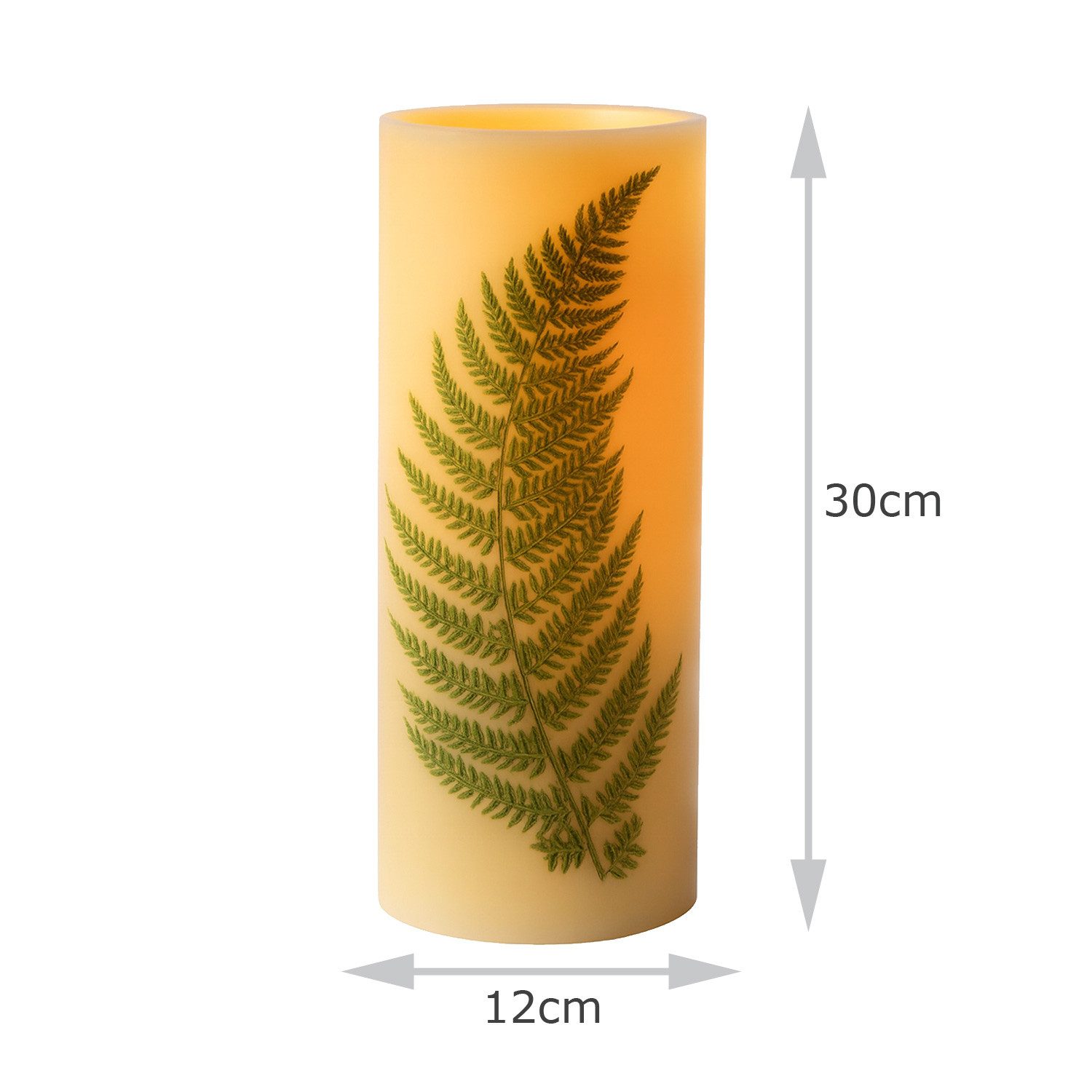 MARELIDA LED-Kerze XXL LED Kerze Farndruck Echtwachs flackernd H:30cm für Innen weiß/grün, warmweiß (2100K bis 3000K)