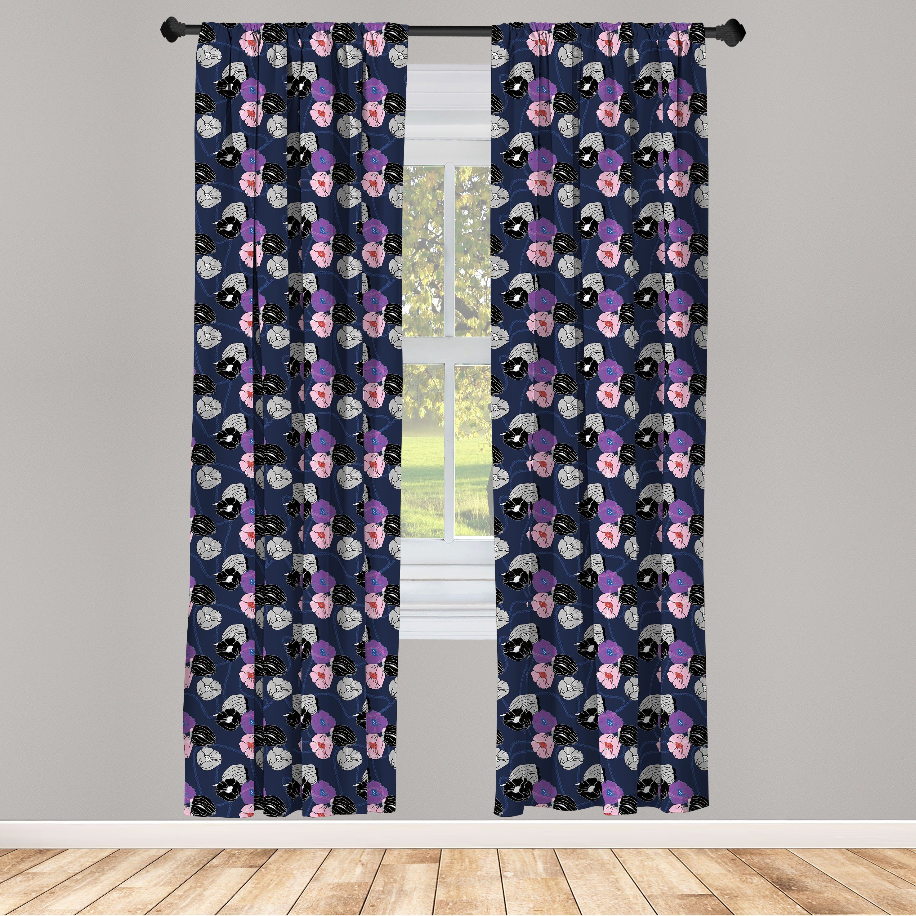 Gardine Vorhang für Wohnzimmer Schlafzimmer Dekor, Abakuhaus, Microfaser, Botanisch Tulpen und Mohnblumen-Motiv