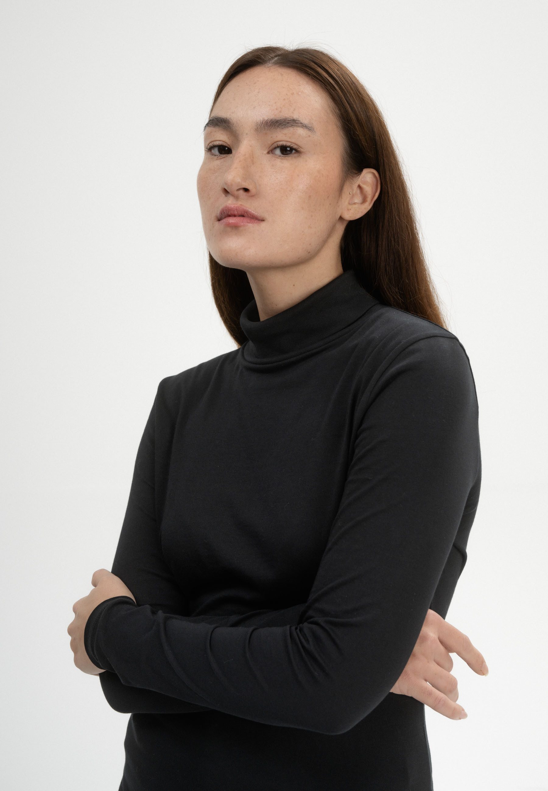 MELA Langarmshirt Turtleneck Shirt Style ANCHAL Fein gerippter Kragen