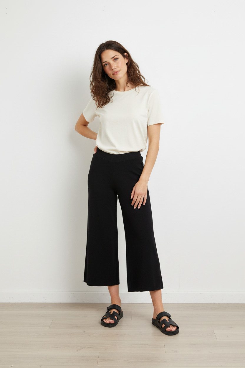 Zuckerwatte Strickhose mit weitem Bein, aus feinem Viskose Stretch günstig online kaufen