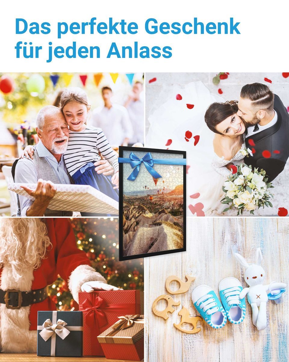 PHOTOLINI Bilderrahmen für Puzzle, Puzzlerahmen mit Acrylglas zum Aufhängen, für 1 Bilder (1 Einzelrahmen), 100-500 Teile im Endformat 36x49 cm – Bild 5 von 5
