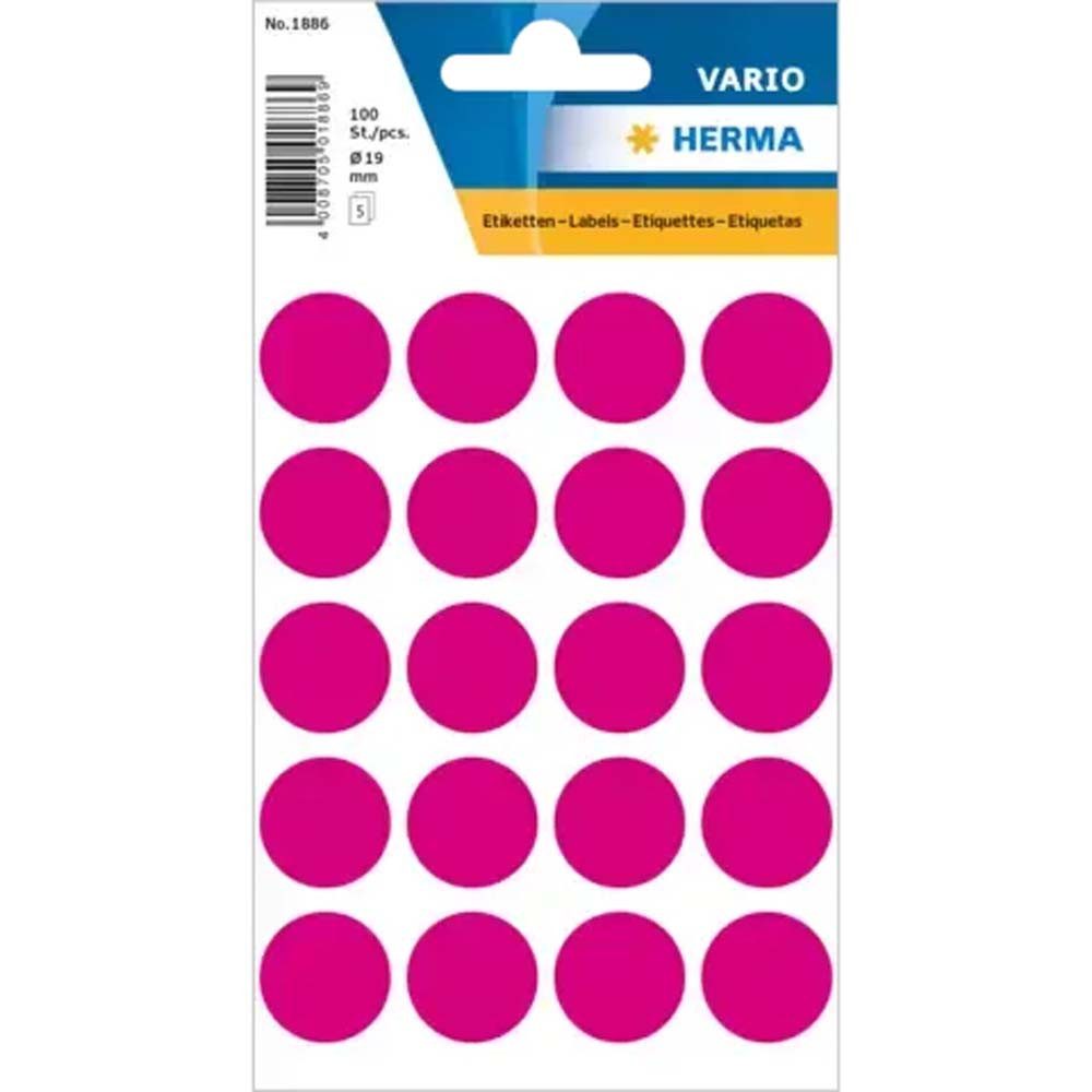 HERMA Etiketten Vielzwecketiketten Farbpunkte 19 mm rund pink 100 Stück, Permanent haftend