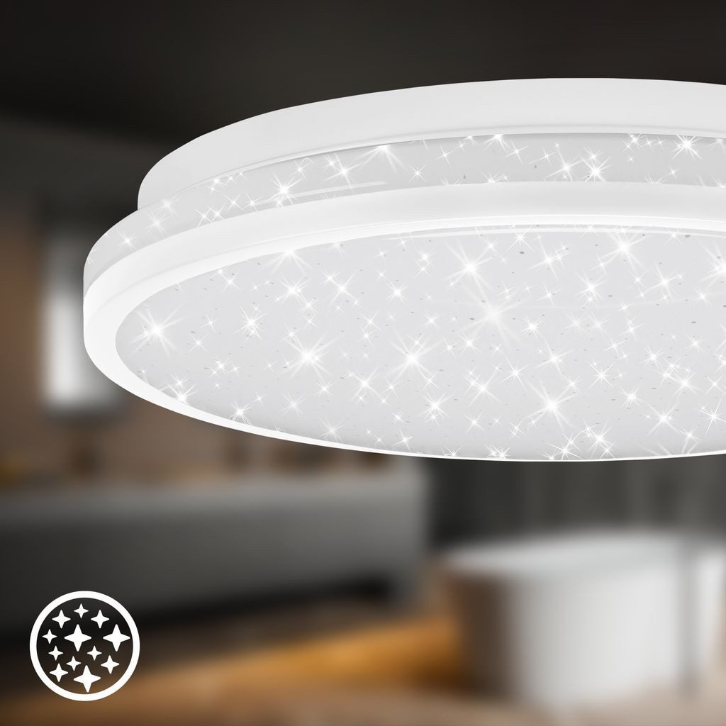 Briloner Leuchten LED Deckenleuchte LED Deckenlampe Sternenhimmel Spritzwasserschutz, LED fest integriert, 4000K - Neutralweiß, 28x7 cm, Badezimmer, Feuchtraum, Küche