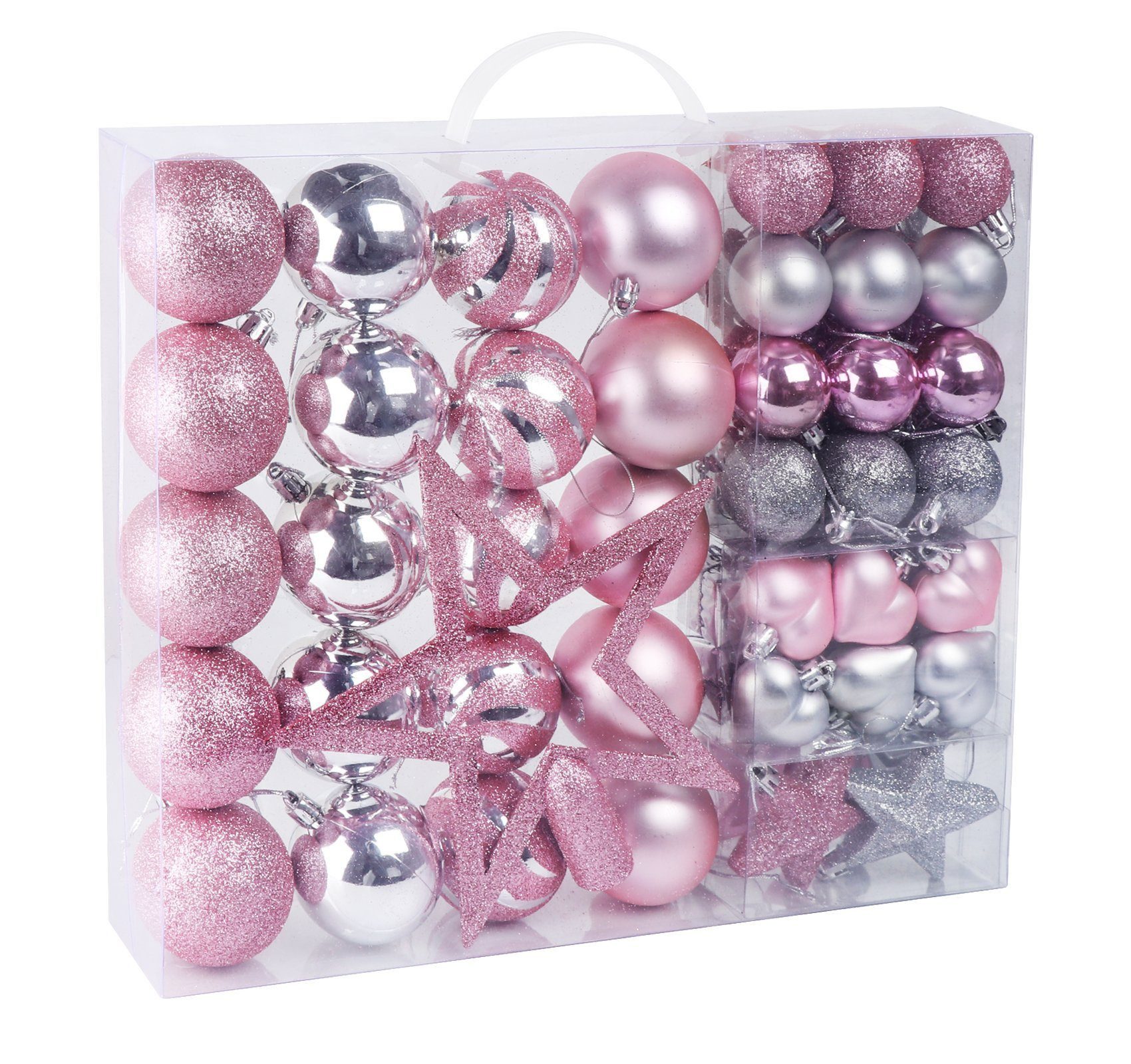 ElitVita Christbaumschmuck Новогодние шары Weihnachtsbaumspitze Stern Weihnachtsdeko Set (60-tlg), Kunststoff Christbaumkugeln mit Aufhänger Deko