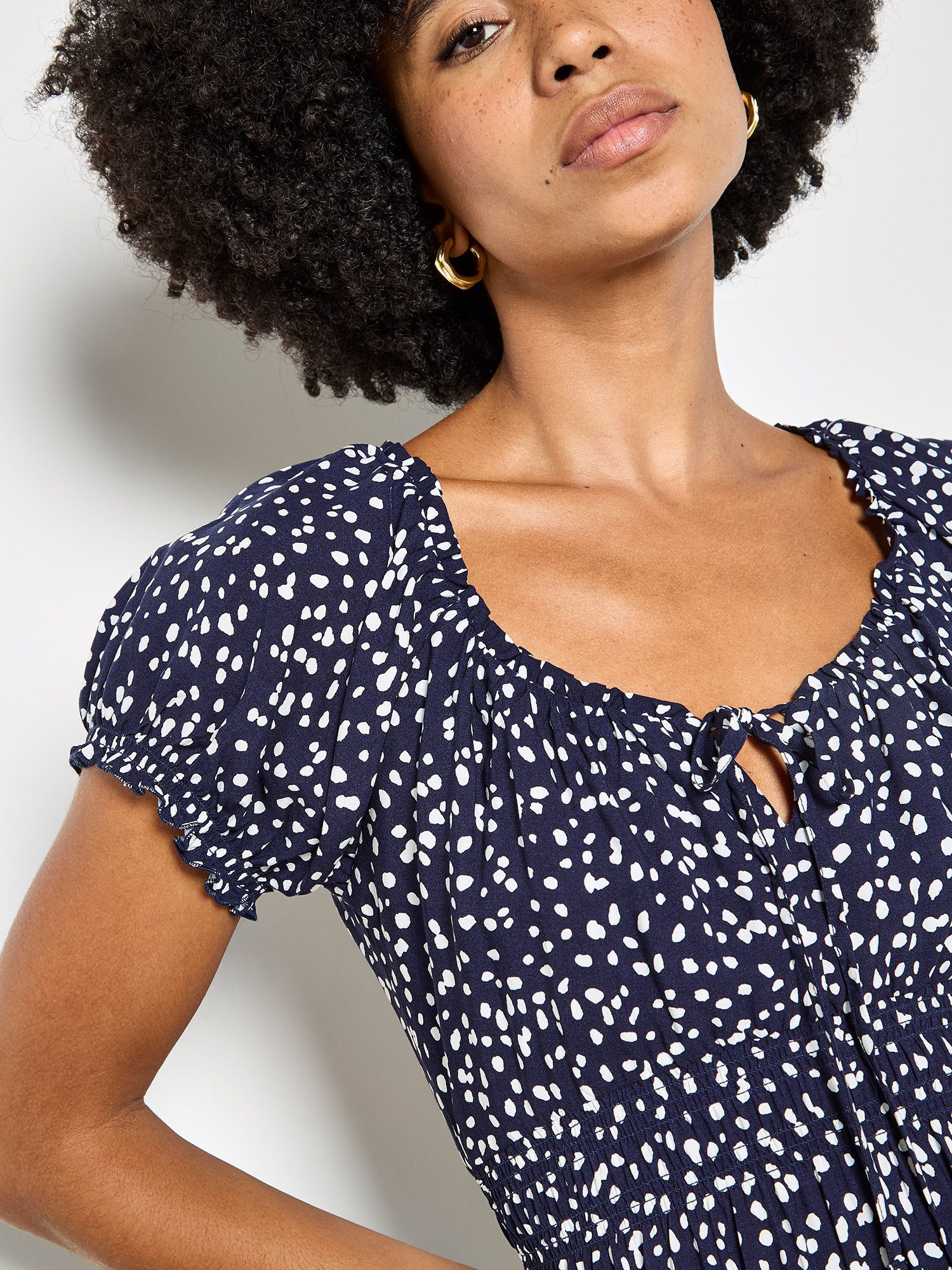 Apricot Druckkleid Midi-Kleid im Milchmädchen-Stil mit Muster
