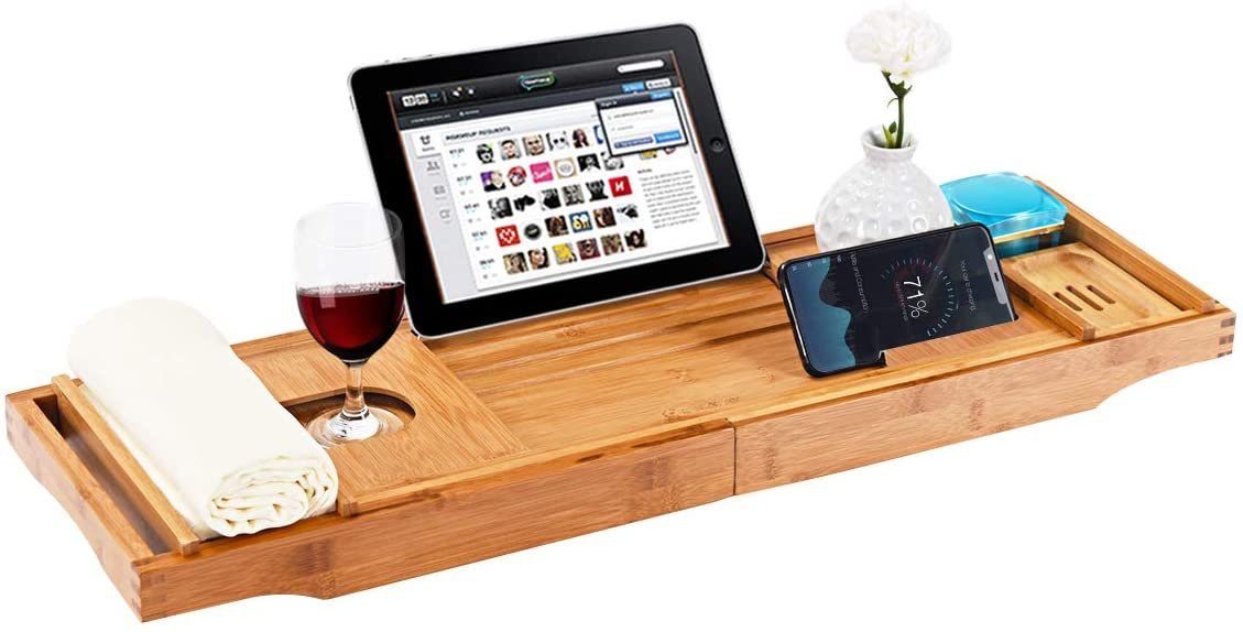 COSTWAY Badewannenablage, 75-109cm verstellbar, mit Stauraum